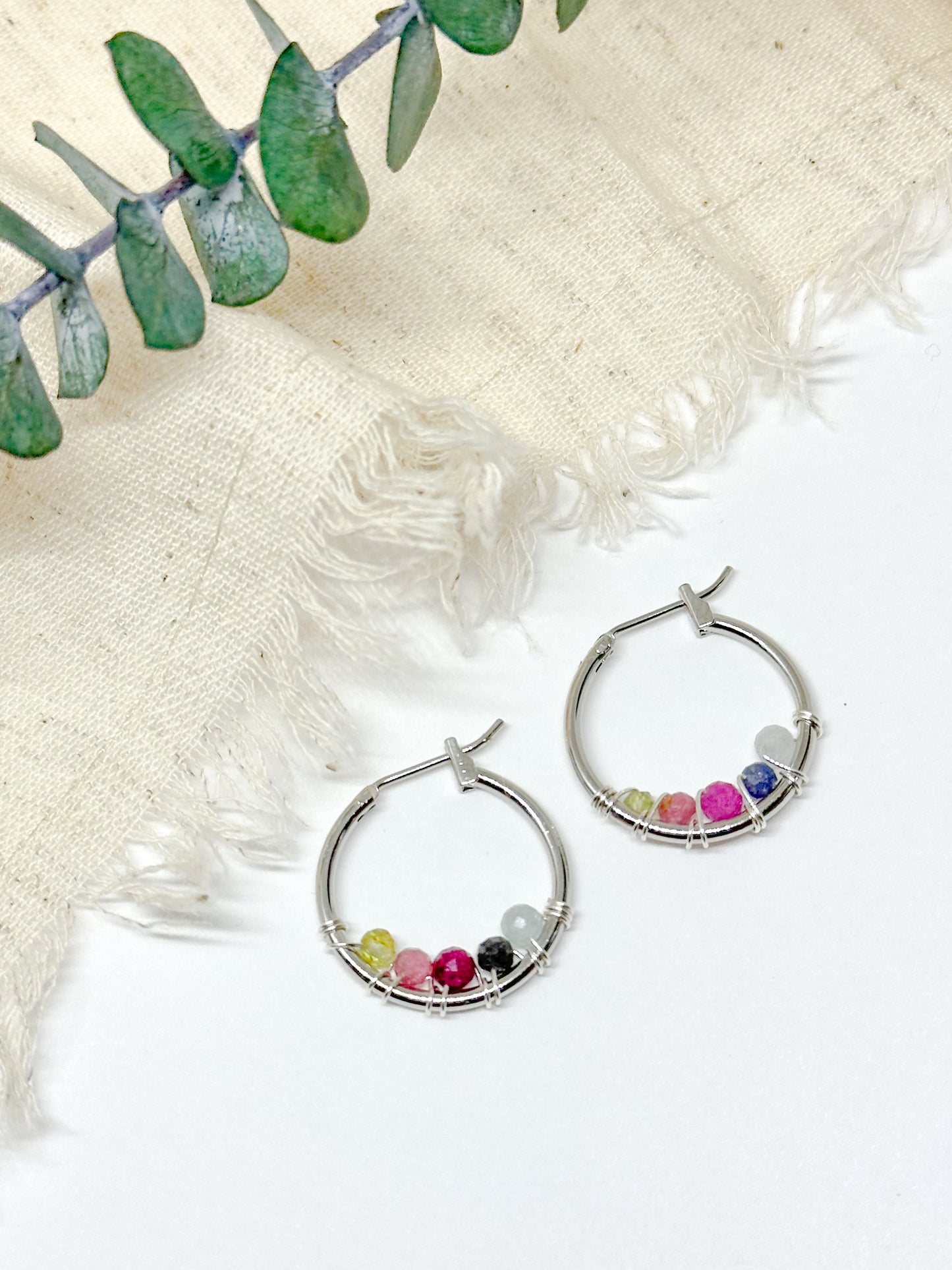 Custom birthstone earrings - silver/gold hoops!