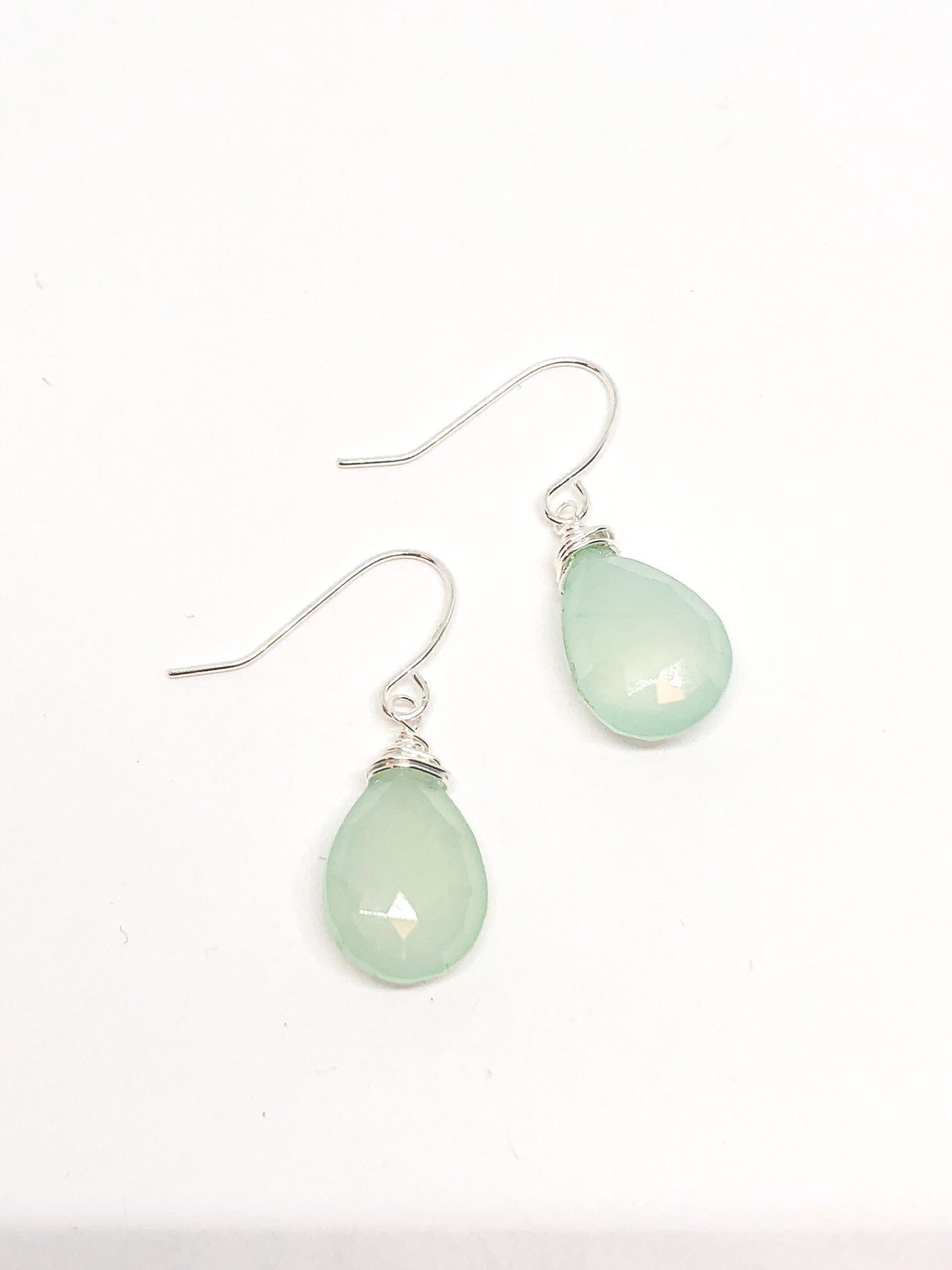 Chalcedony mint green teardrop earrings