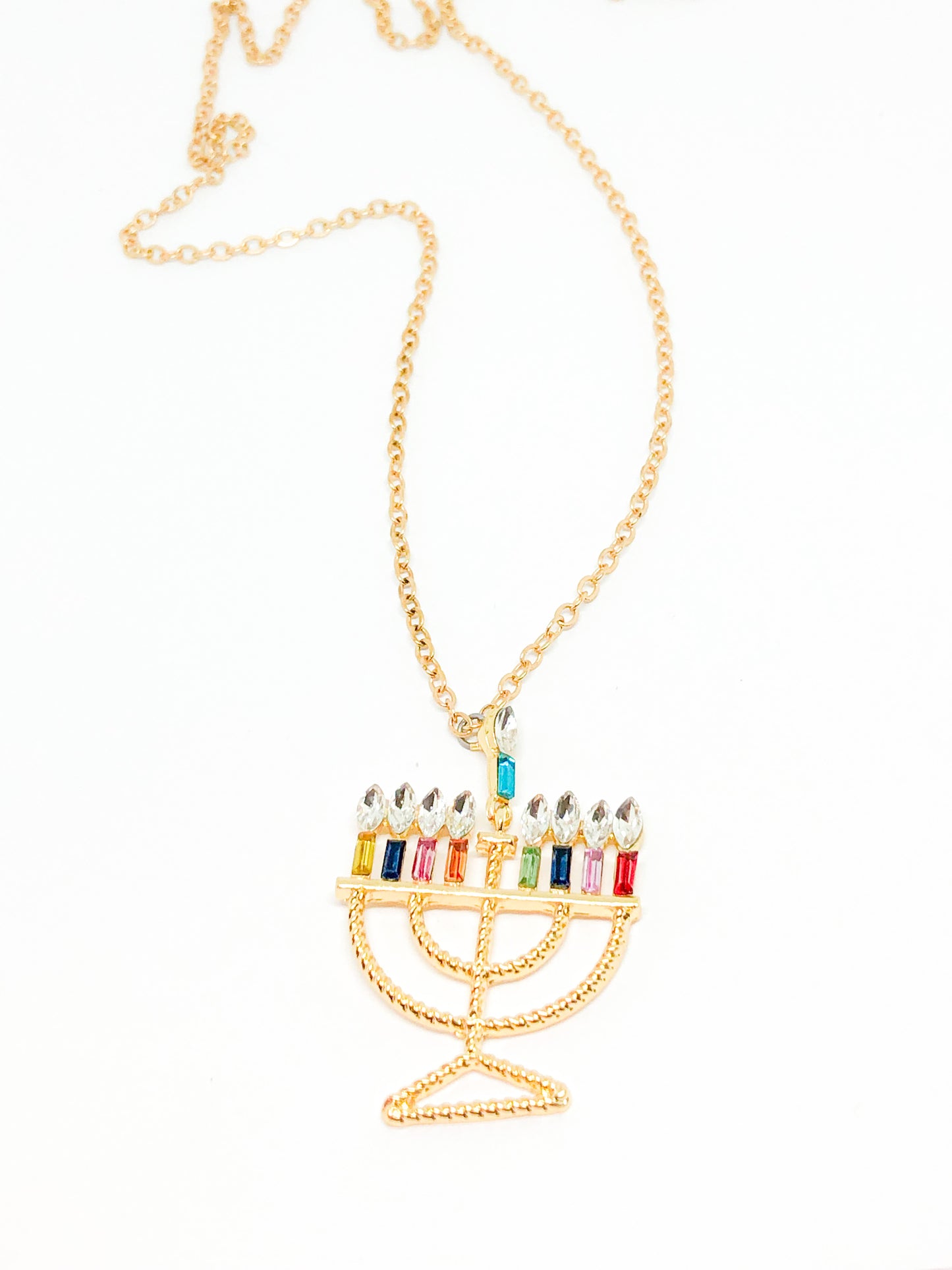 Fancy Rainbow Menorah Necklace