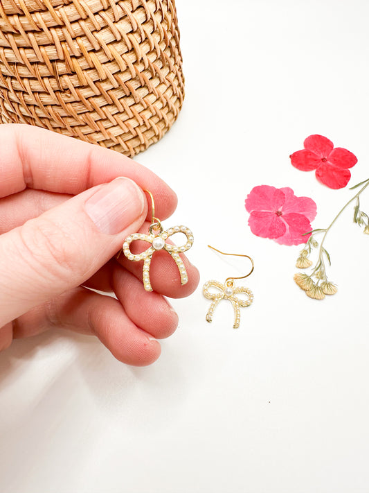 Gold bow earrings (with pearls!)