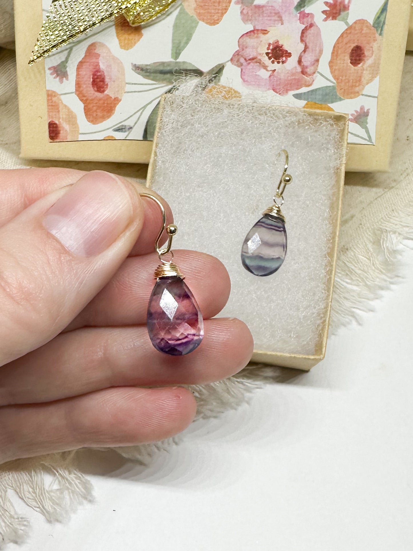 Purple fluorite teardrop earrings