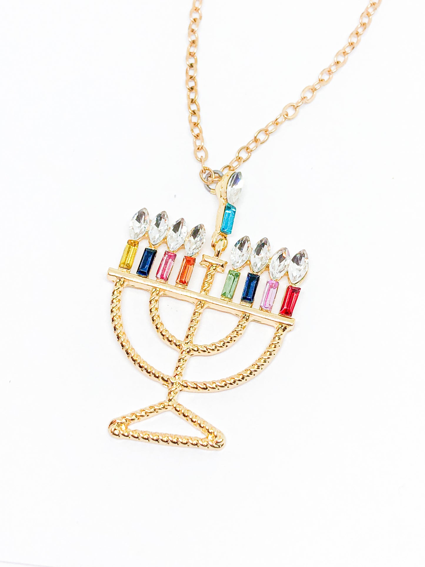 Fancy Rainbow Menorah Necklace