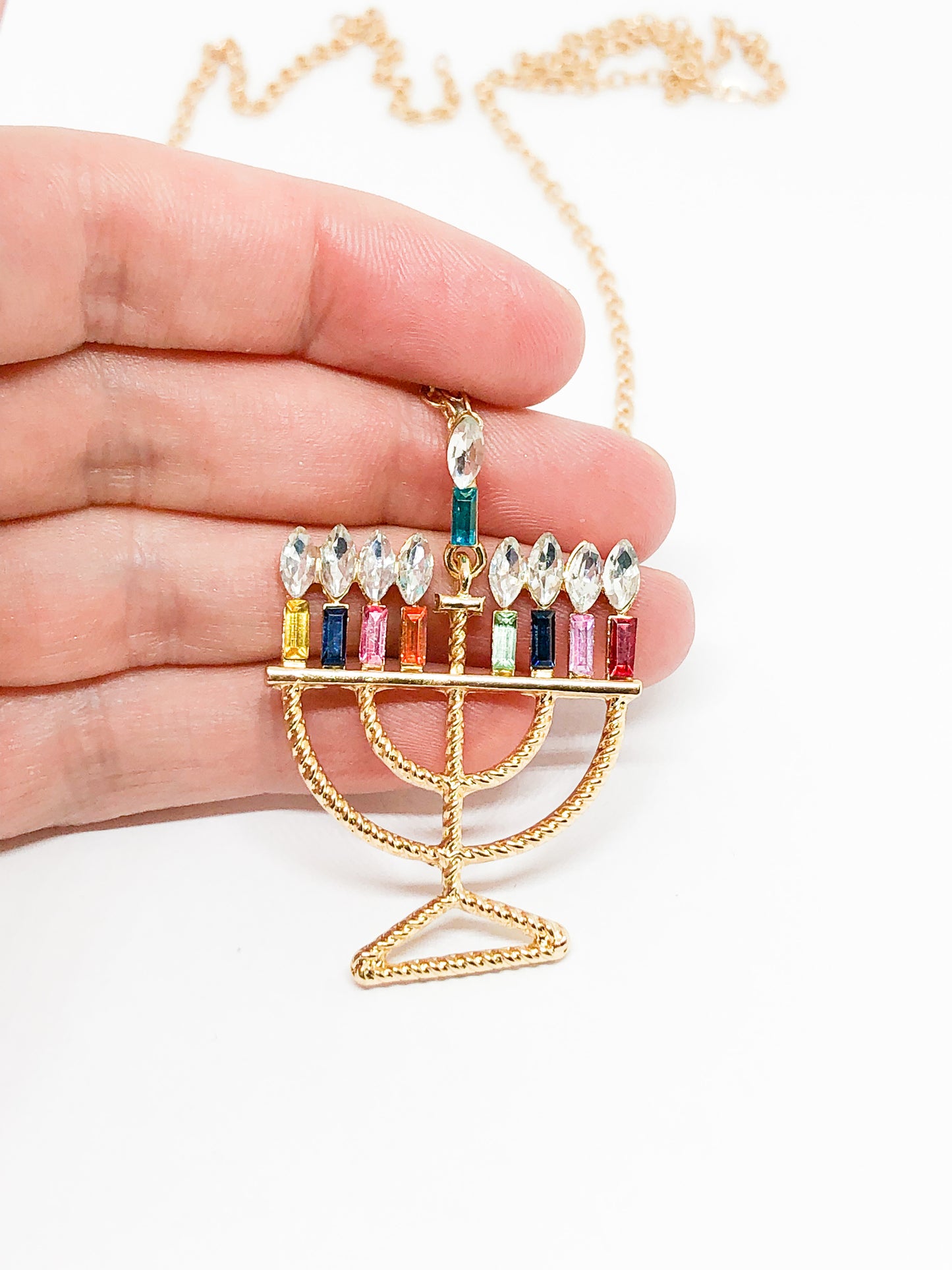 Fancy Rainbow Menorah Necklace