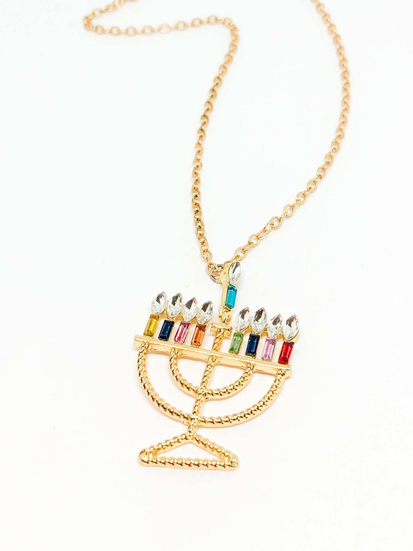 Fancy Rainbow Menorah Necklace