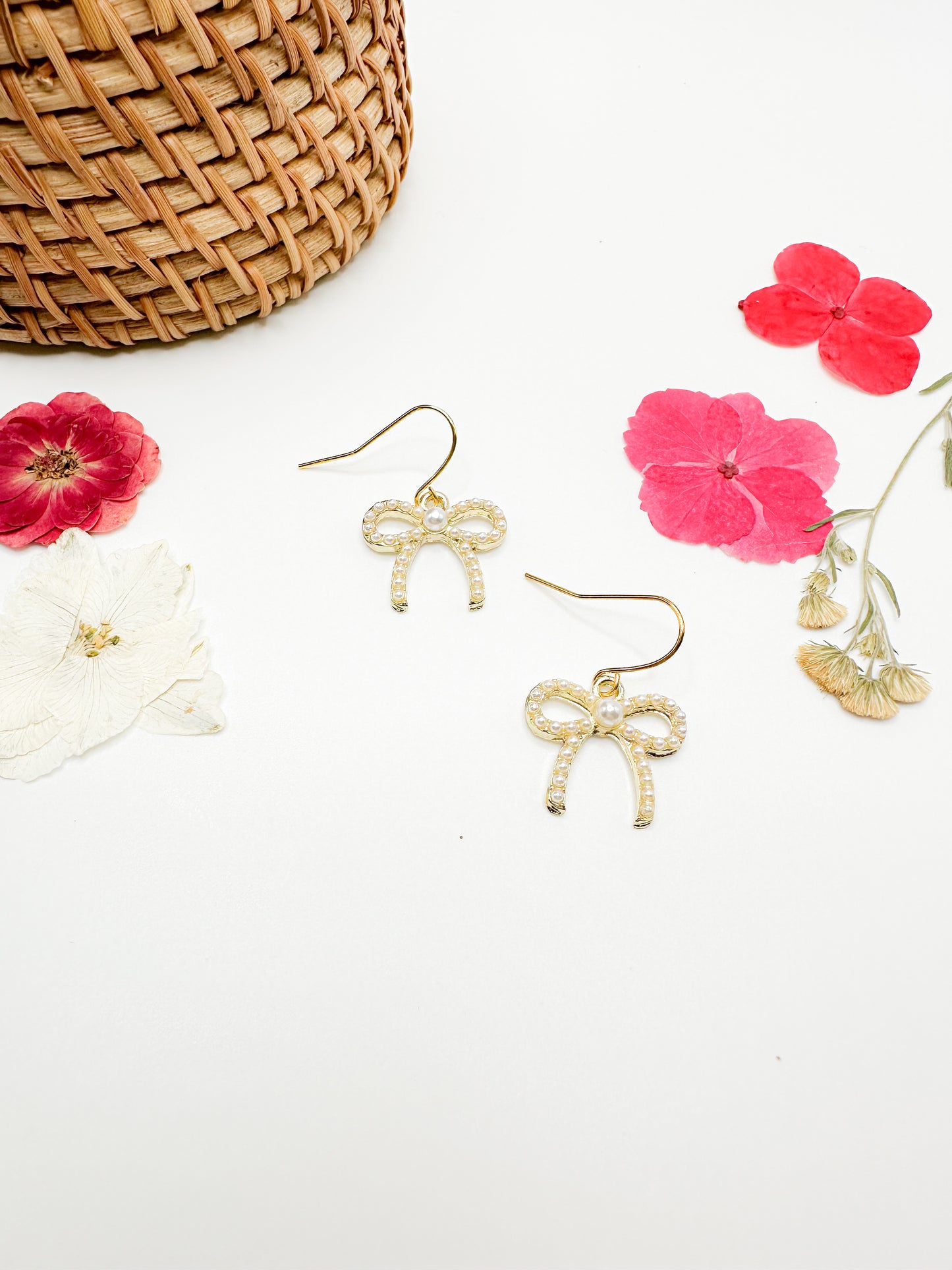 Gold bow earrings (with pearls!)