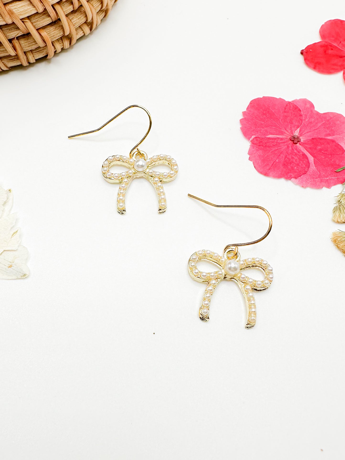 Gold bow earrings (with pearls!)
