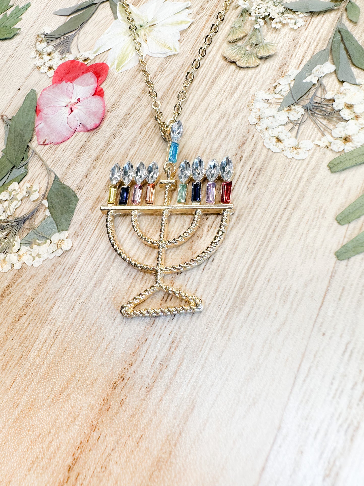 Fancy Rainbow Menorah Necklace