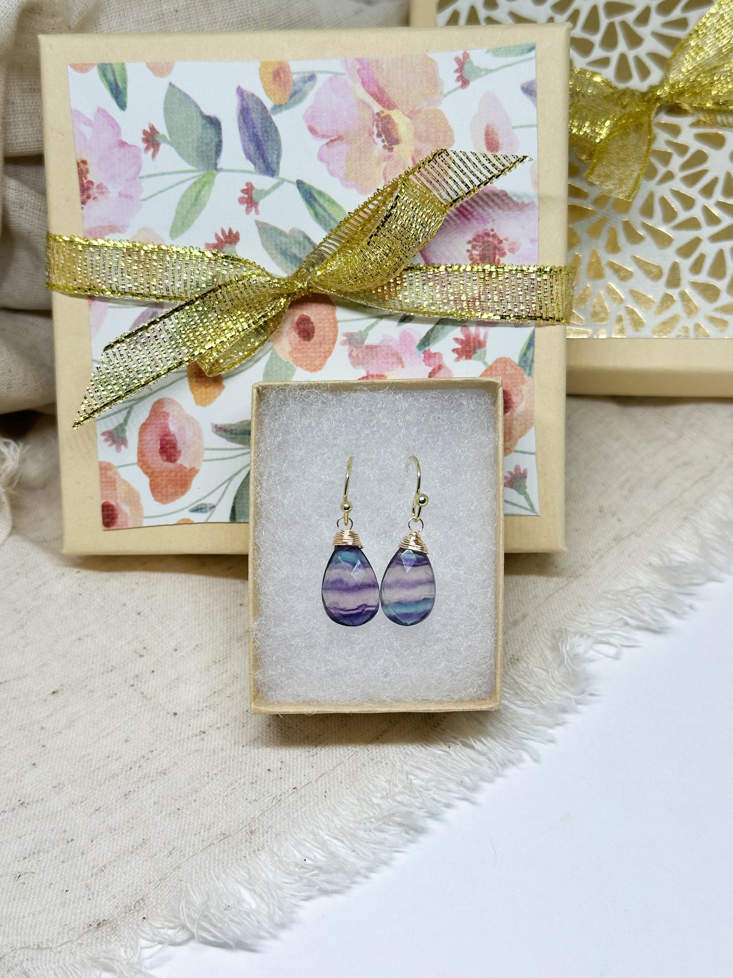 Purple fluorite teardrop earrings