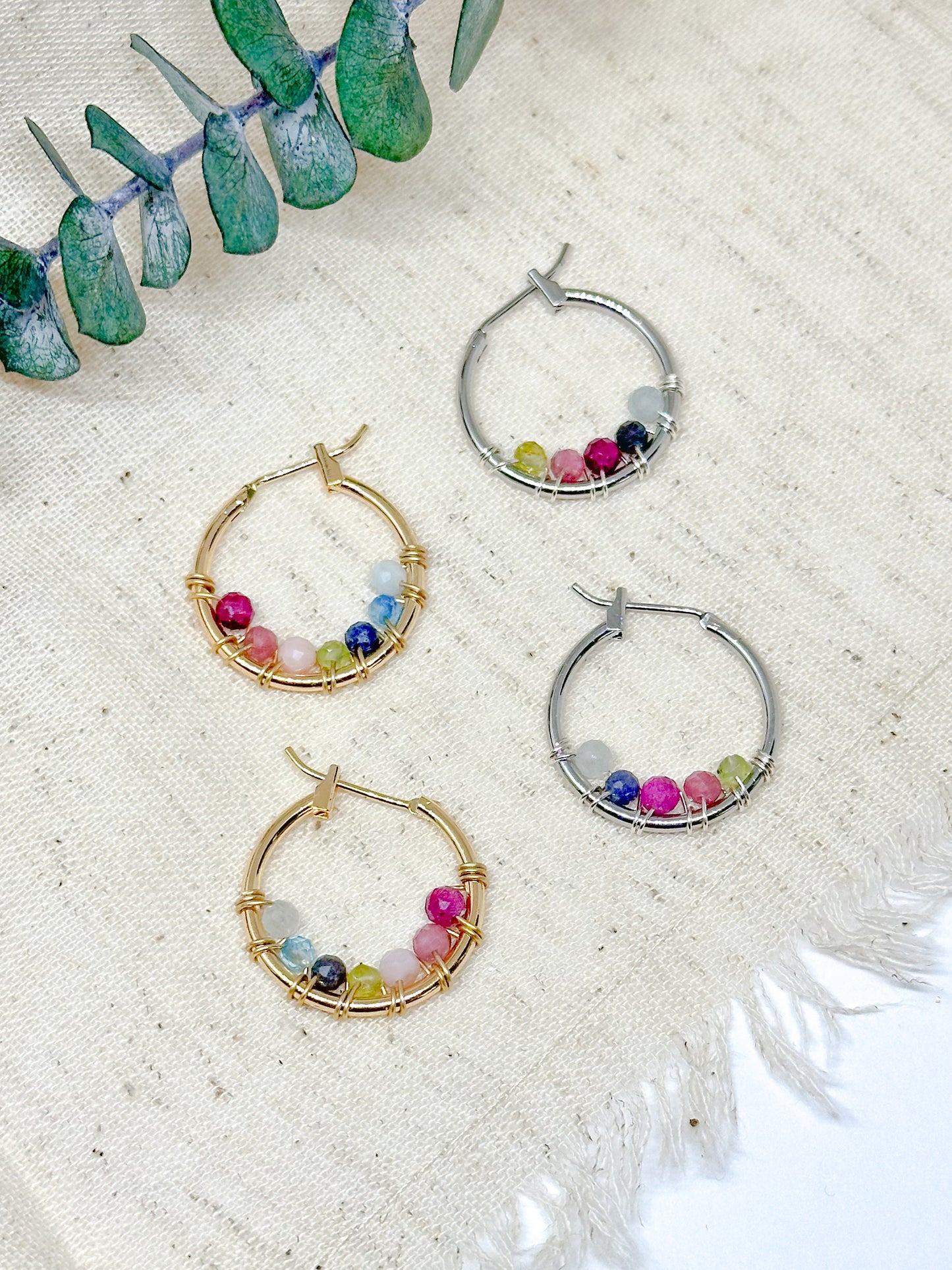 Custom birthstone earrings - silver/gold hoops!