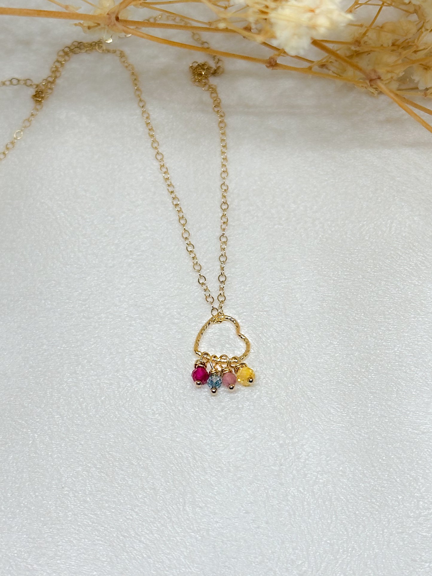 Valentine's Day Custom Heart Birthstone Necklace - circle drop