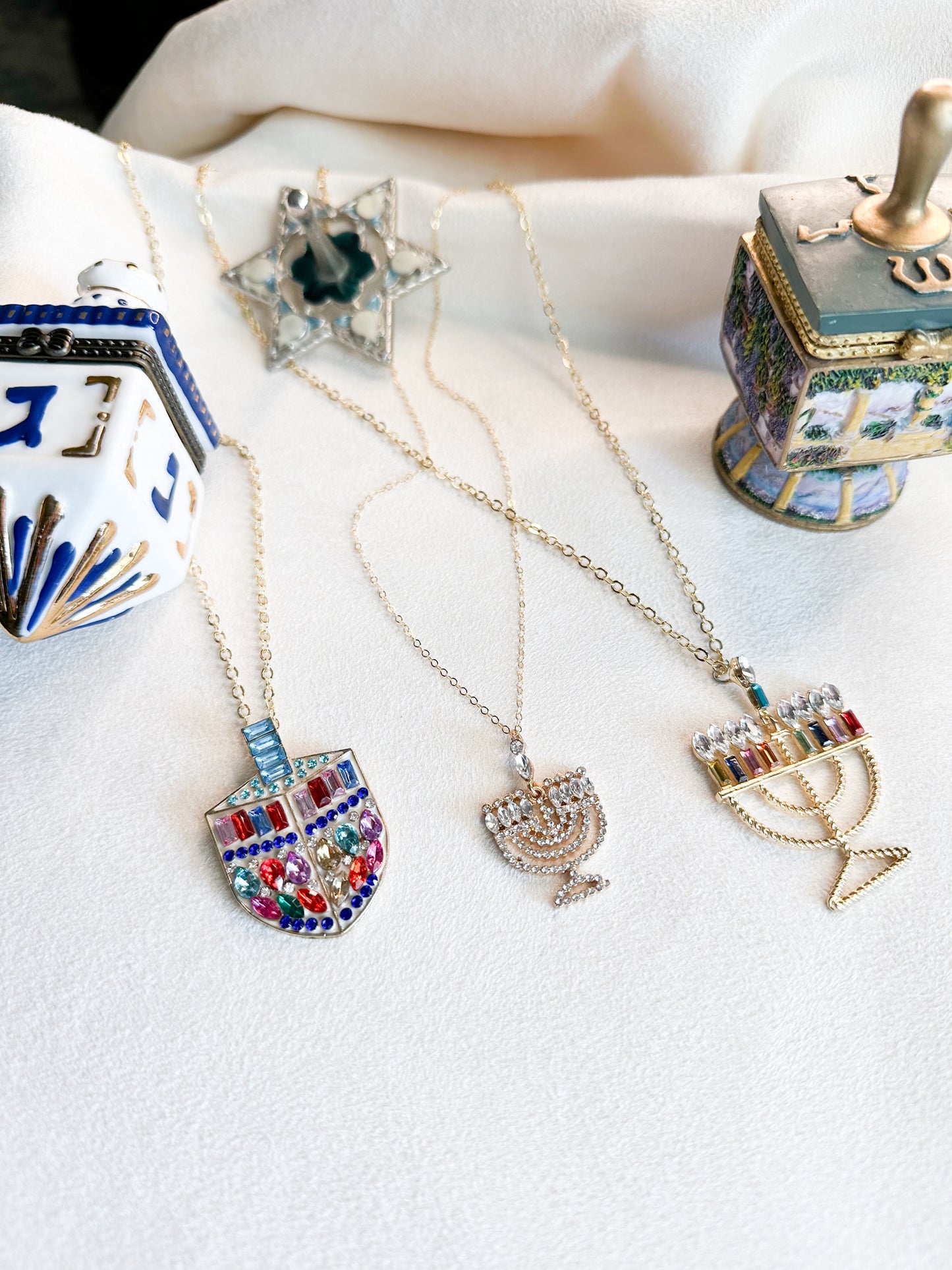 Fancy Rainbow Menorah Necklace