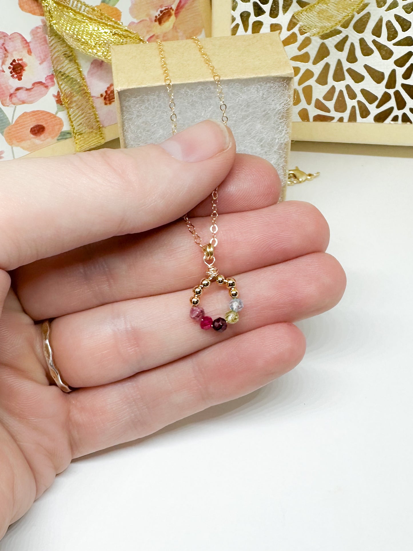 Custom birthstone necklace - circle