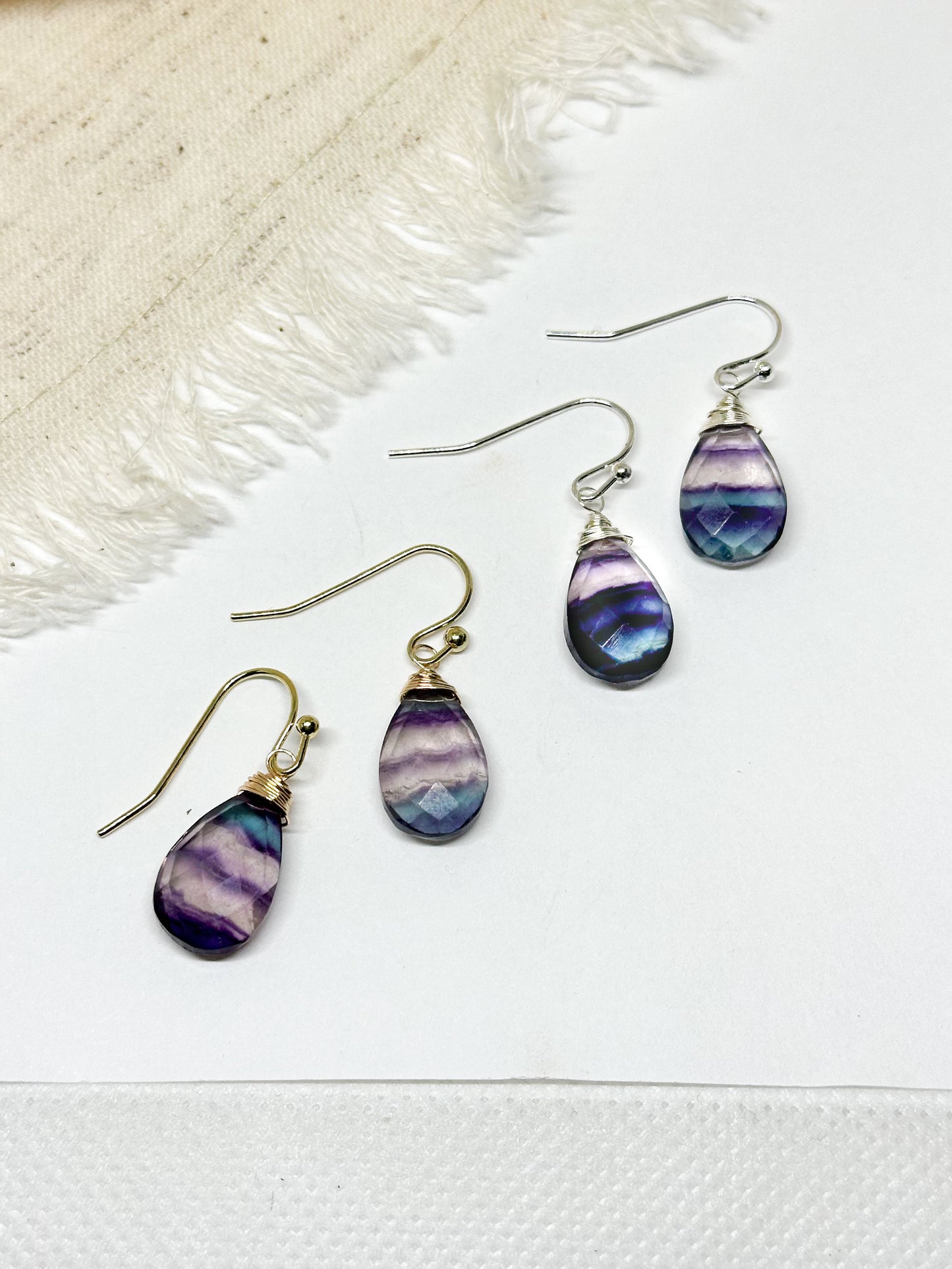 Purple fluorite teardrop earrings