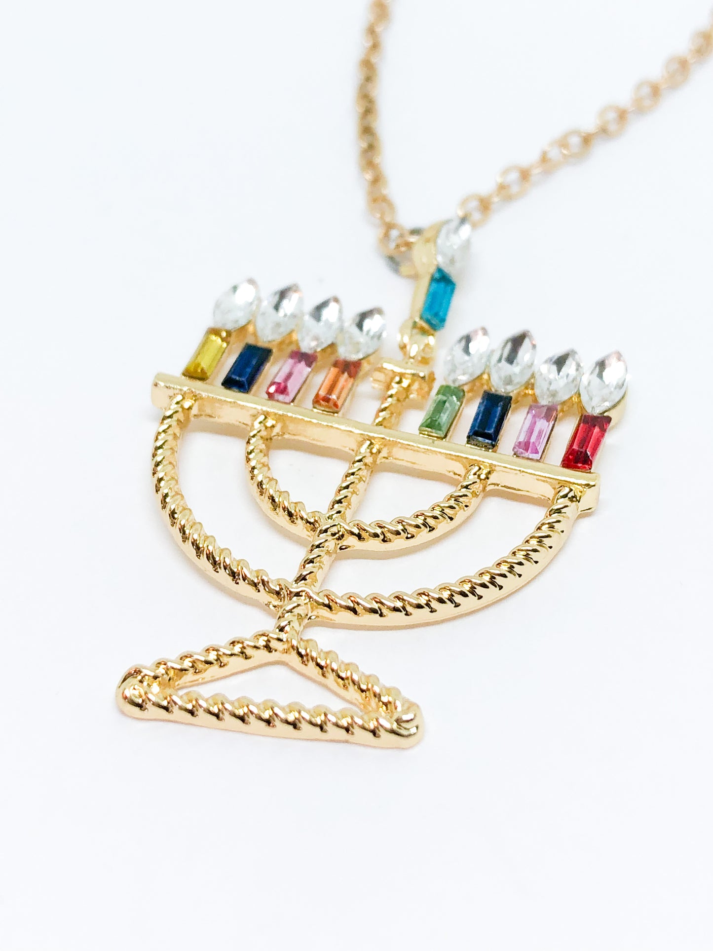 Fancy Rainbow Menorah Necklace