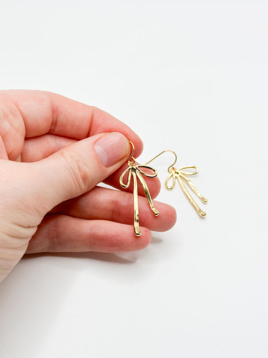 Gold bow earrings (like ribbon!)