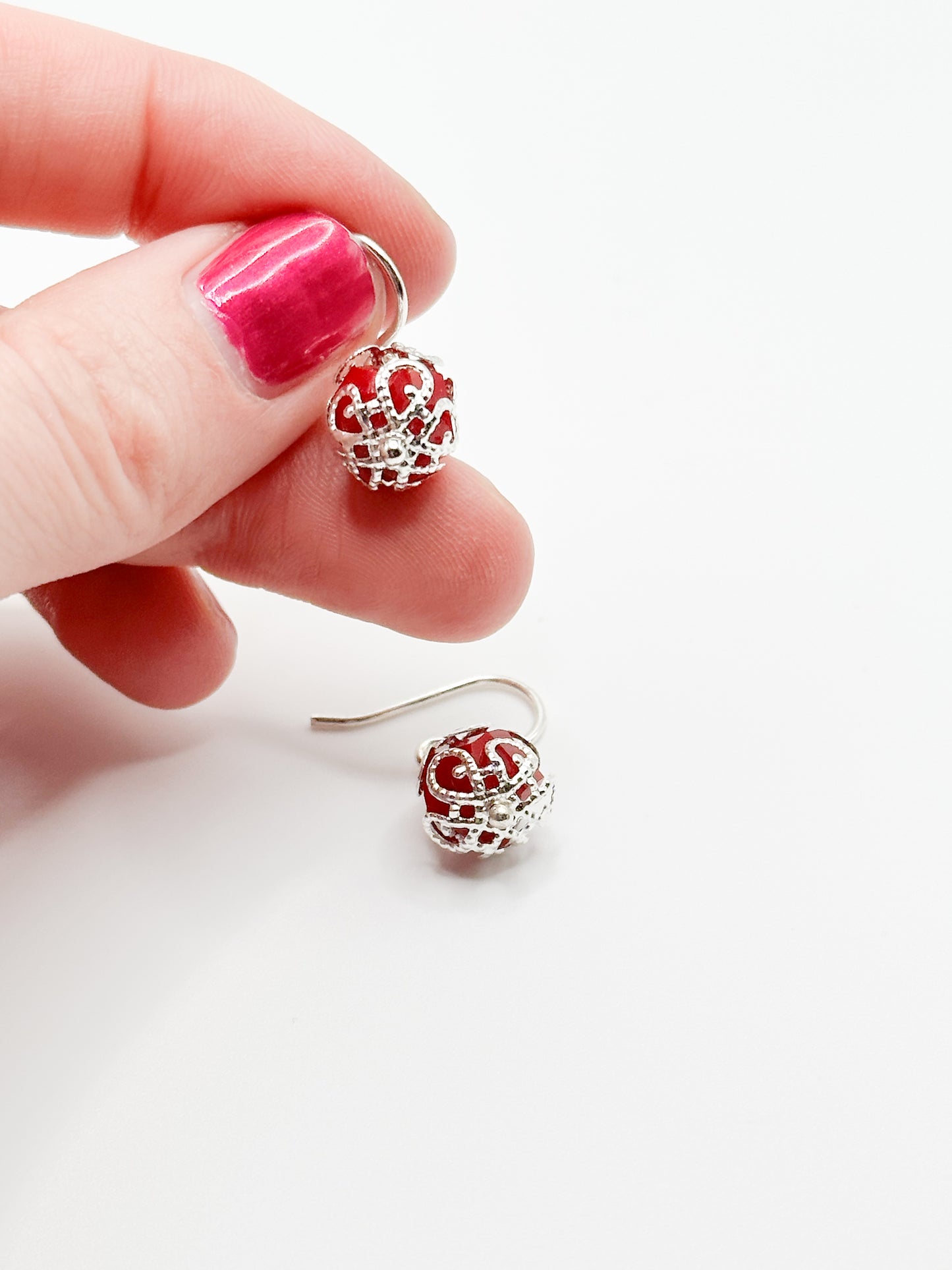 Red Christmas ball earrings