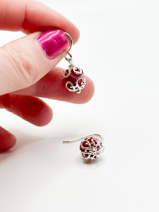 Red Christmas ball earrings