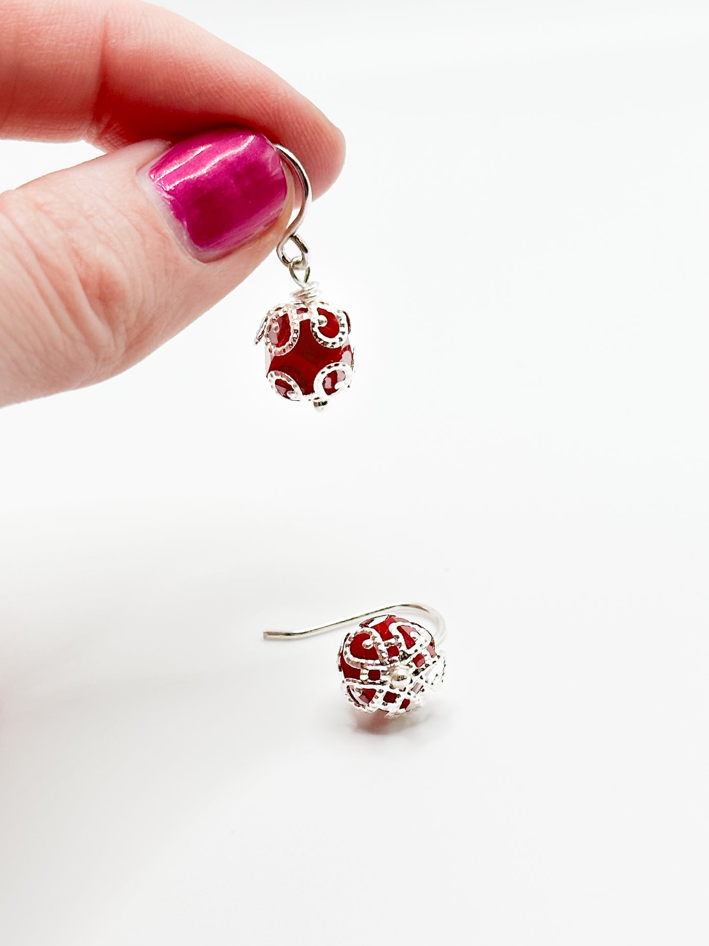 Red Christmas ball earrings