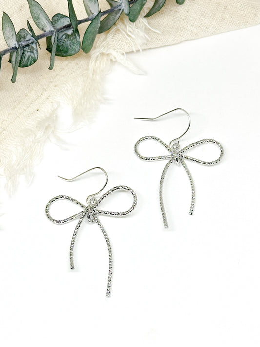 Silver bow earrings