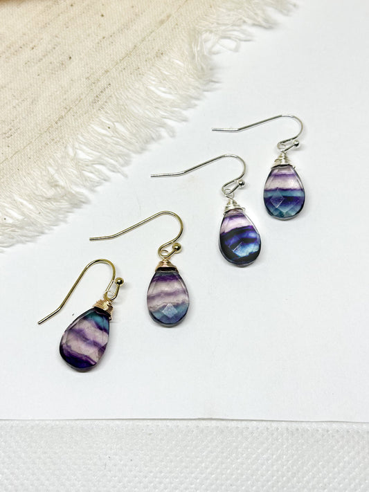 Green and purple fluorite earrings