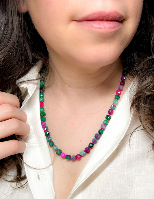 Pink & green gemstone necklace