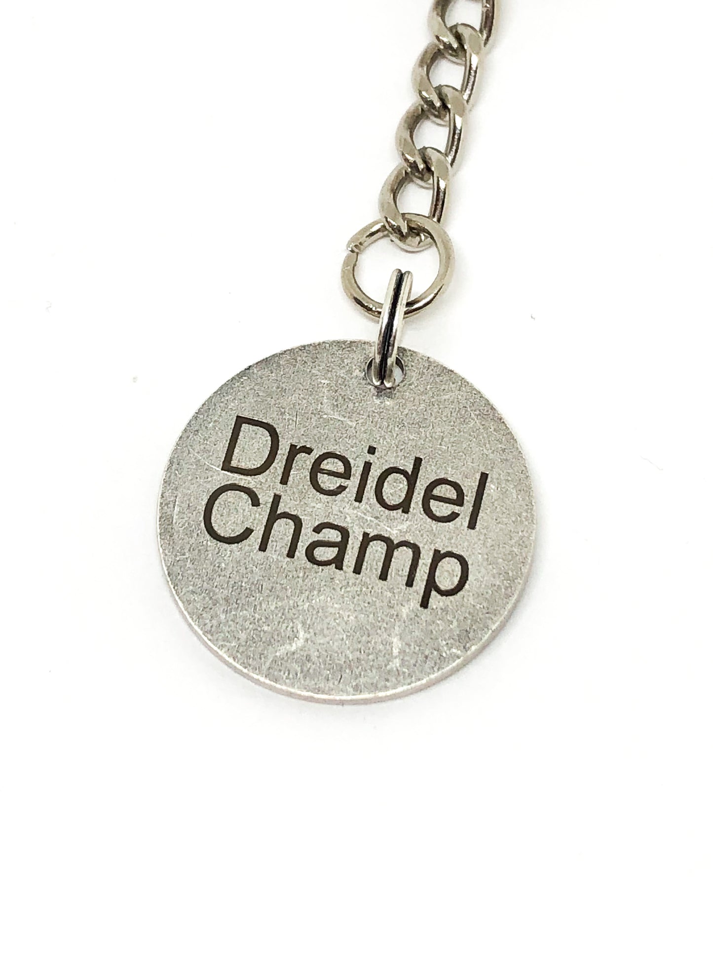 Dreidel Champ keychain Antique silver
