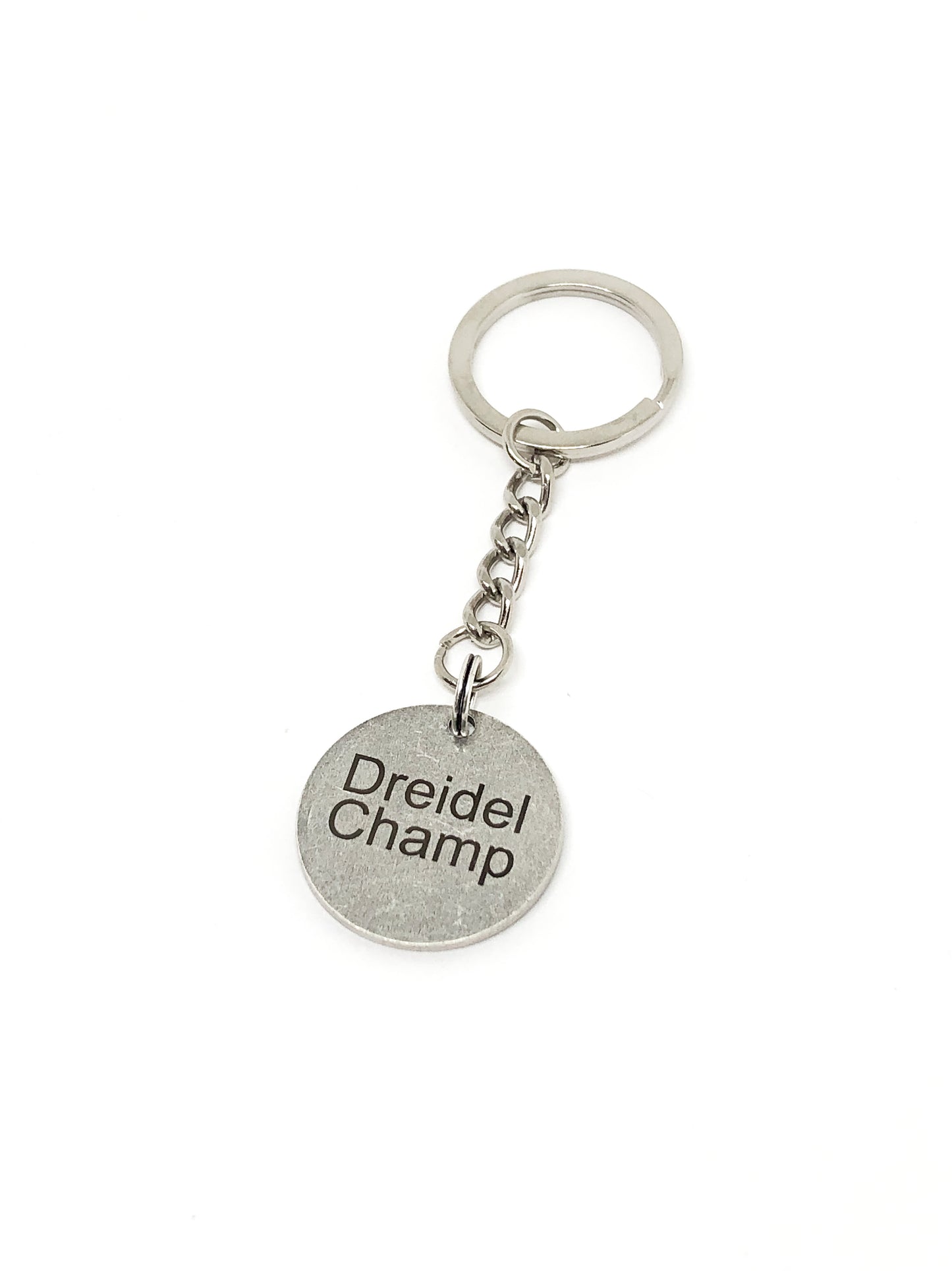 Dreidel Champ keychain Antique silver