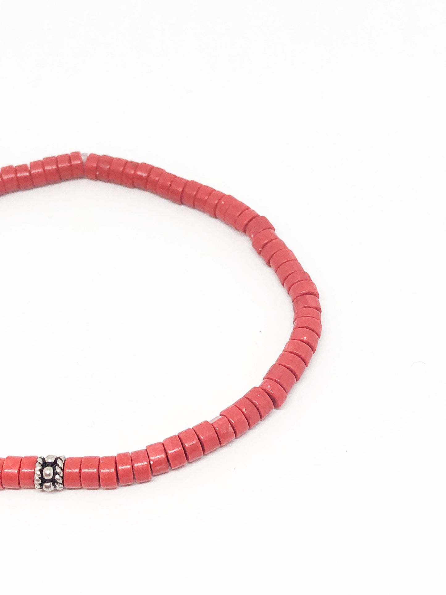 Father's Day gift ideas - Coral beaded bracelet with silver accent