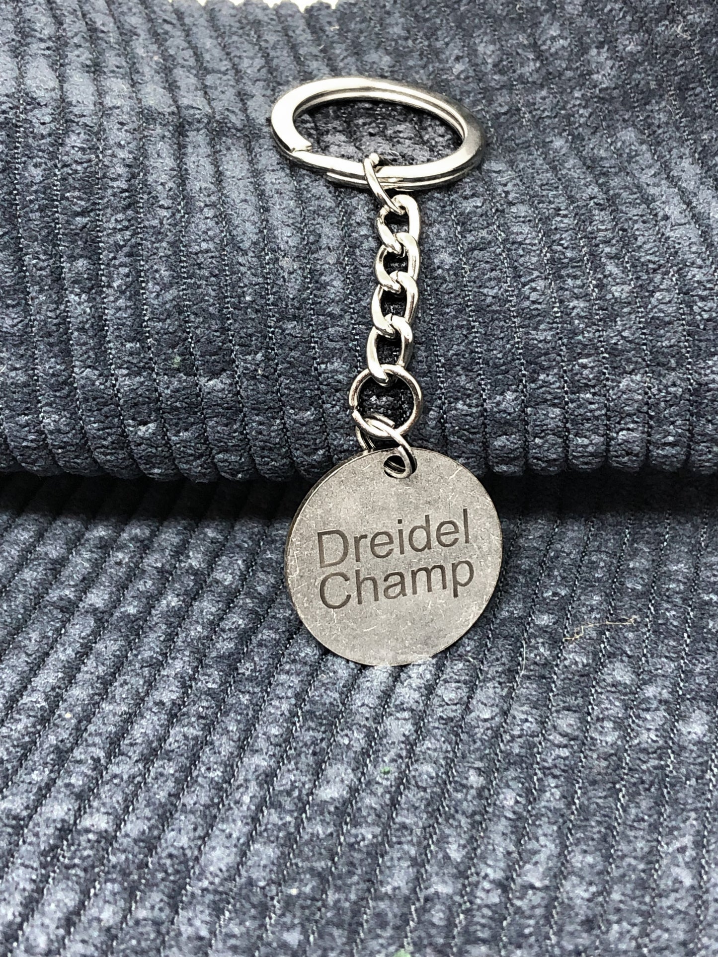 Dreidel Champ keychain Antique silver