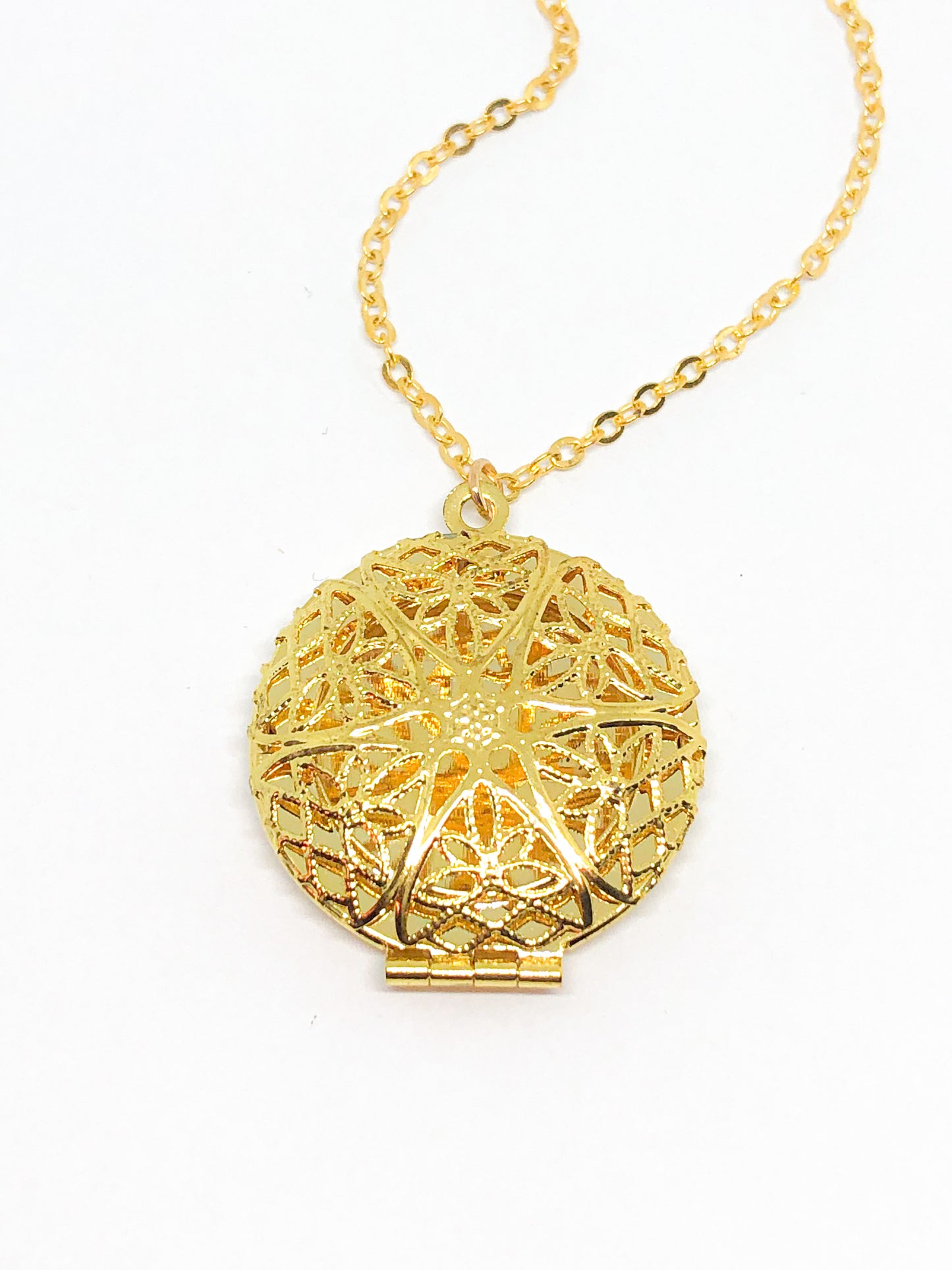Large gold locket pendant necklace