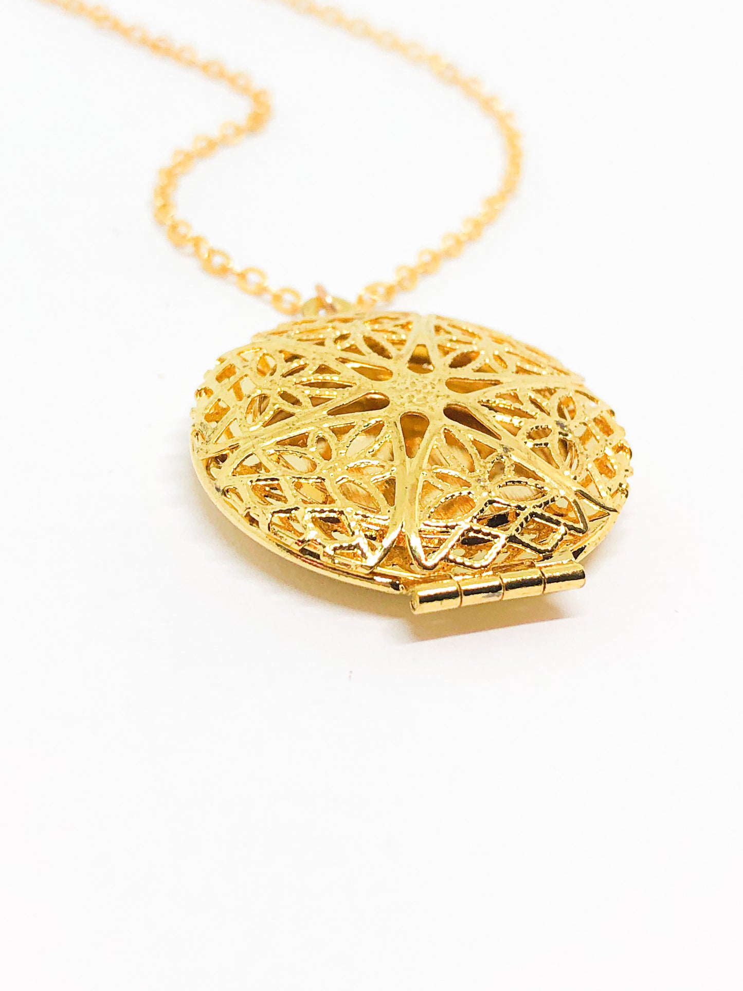 Large gold locket pendant necklace