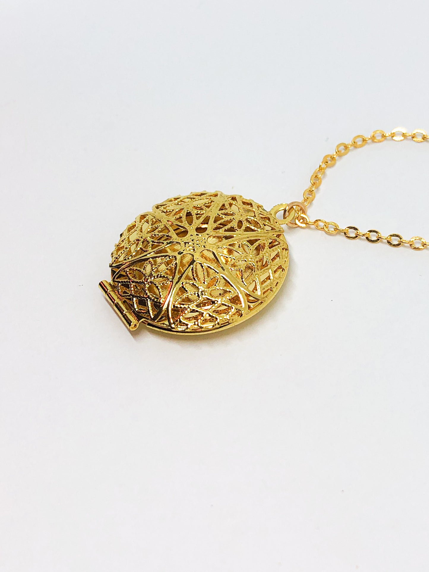 Large gold locket pendant necklace