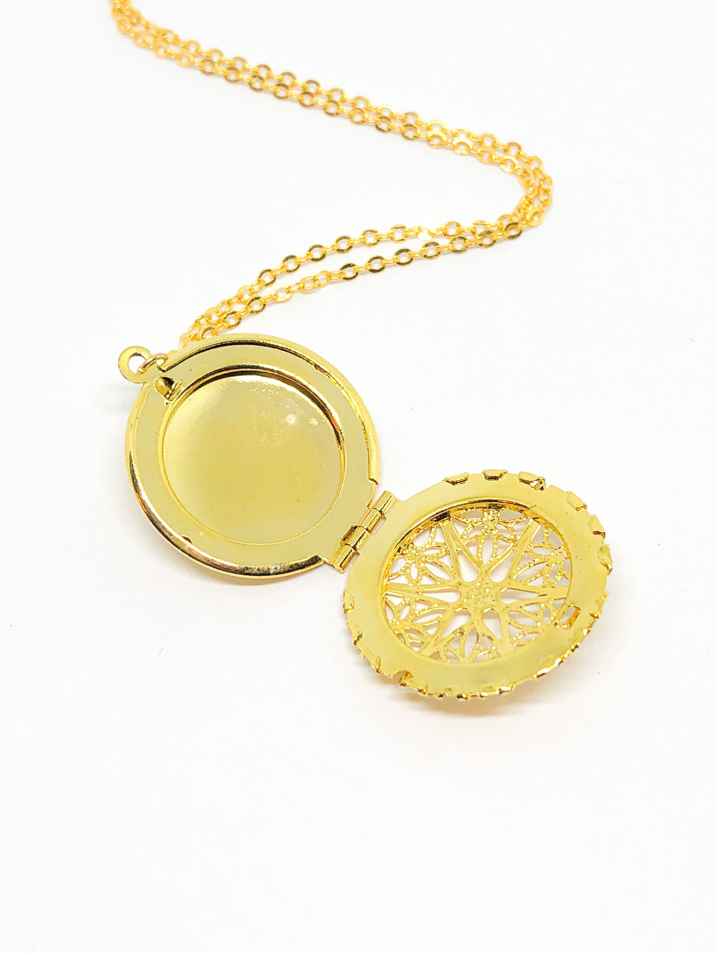 Large gold locket pendant necklace
