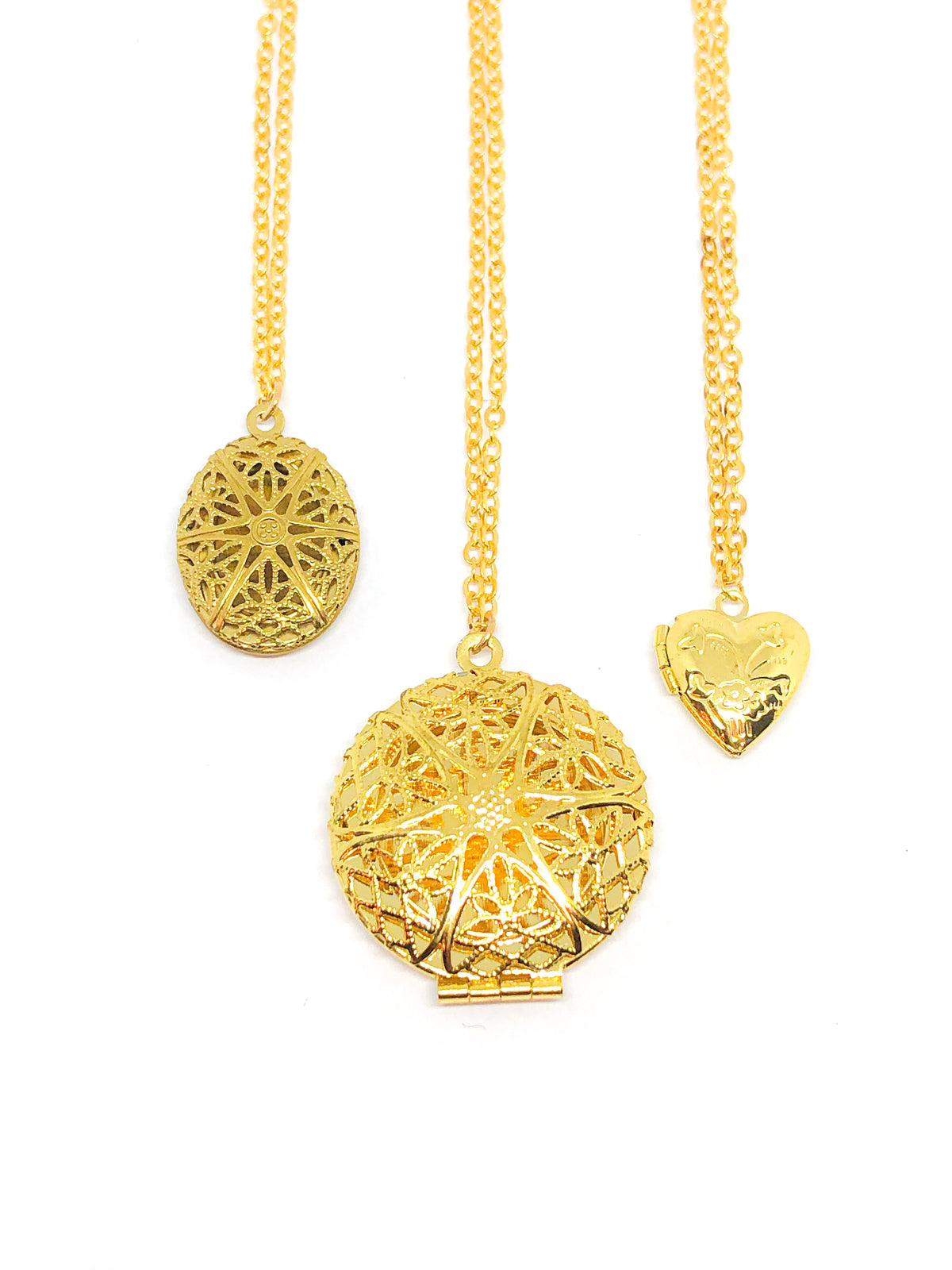 Large gold locket pendant necklace