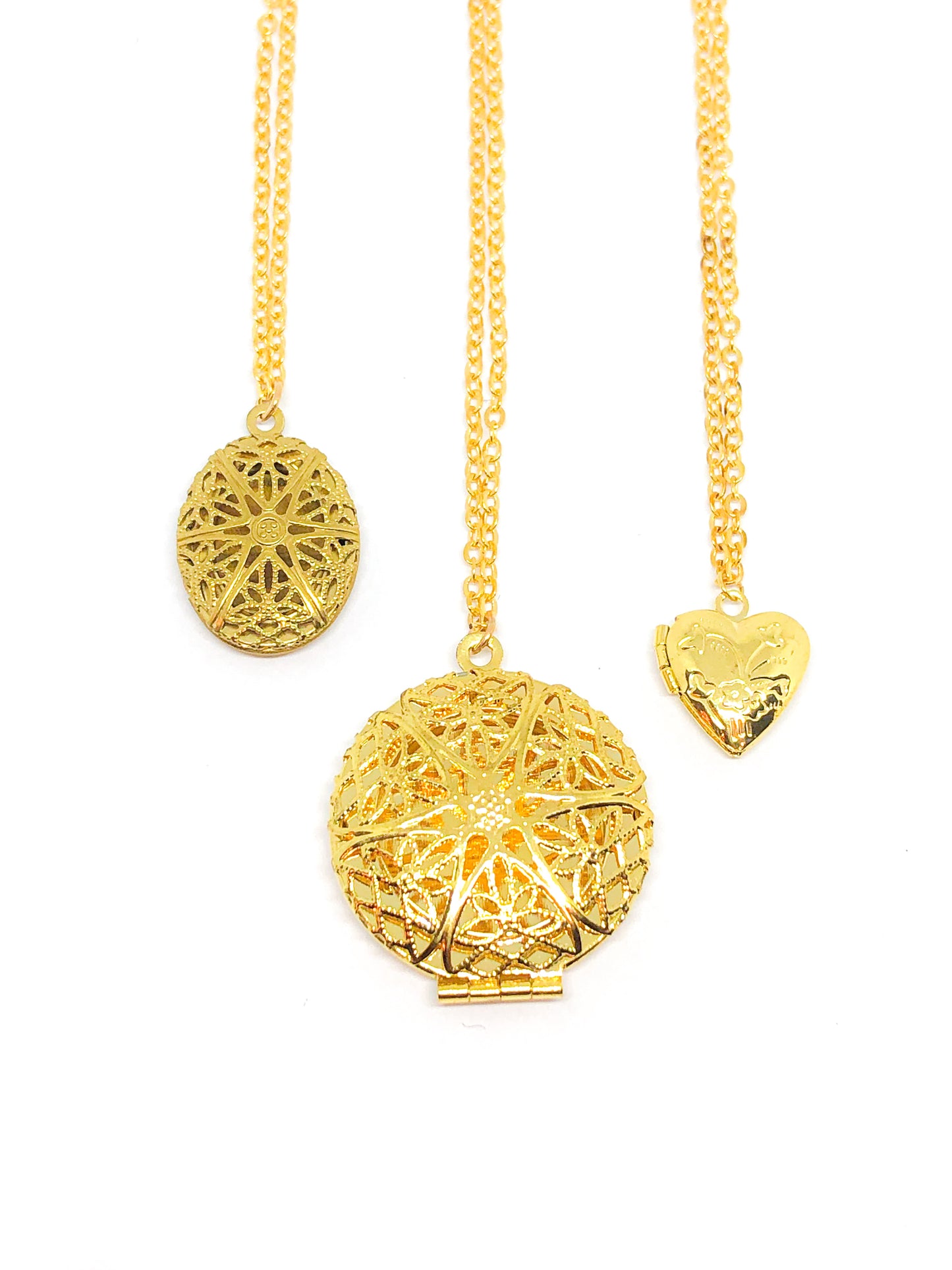 Large gold locket pendant necklace