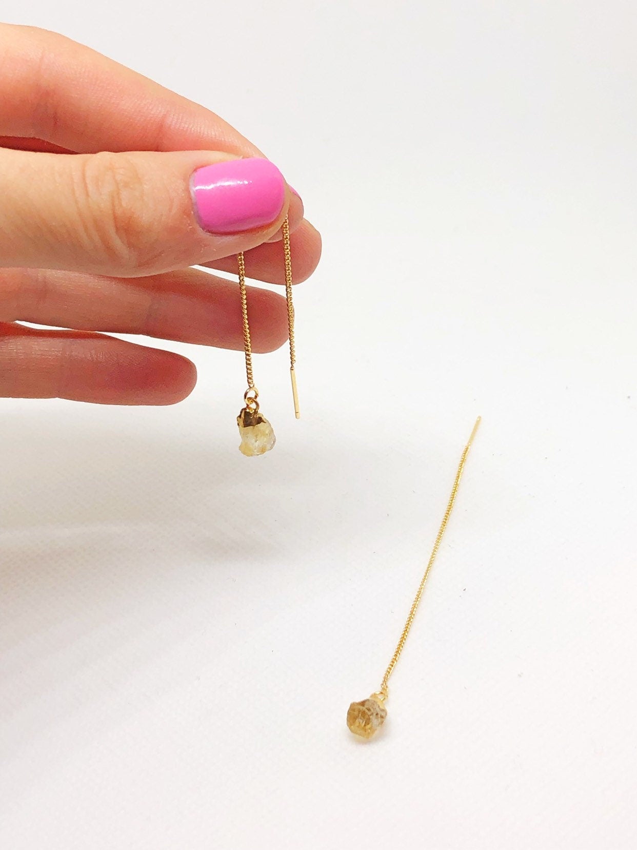Gemstone threader earrings in gold