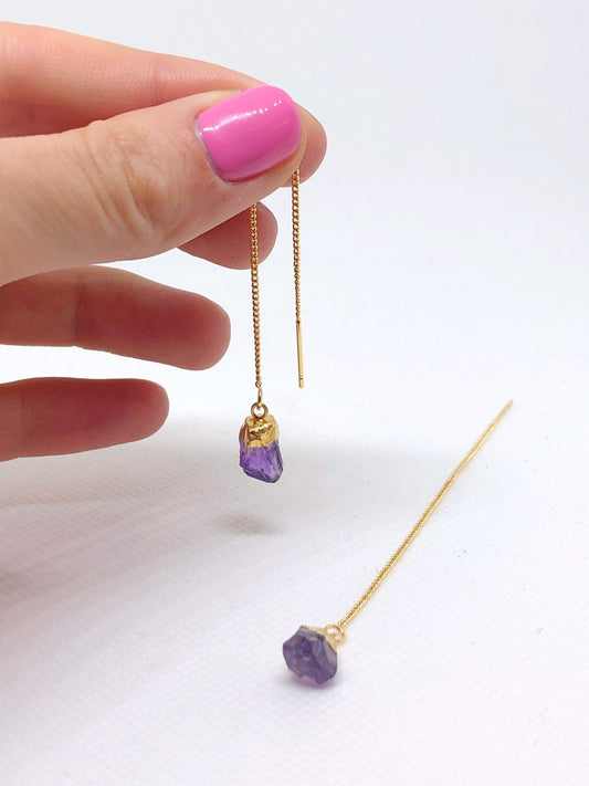 Gemstone threader earrings in gold