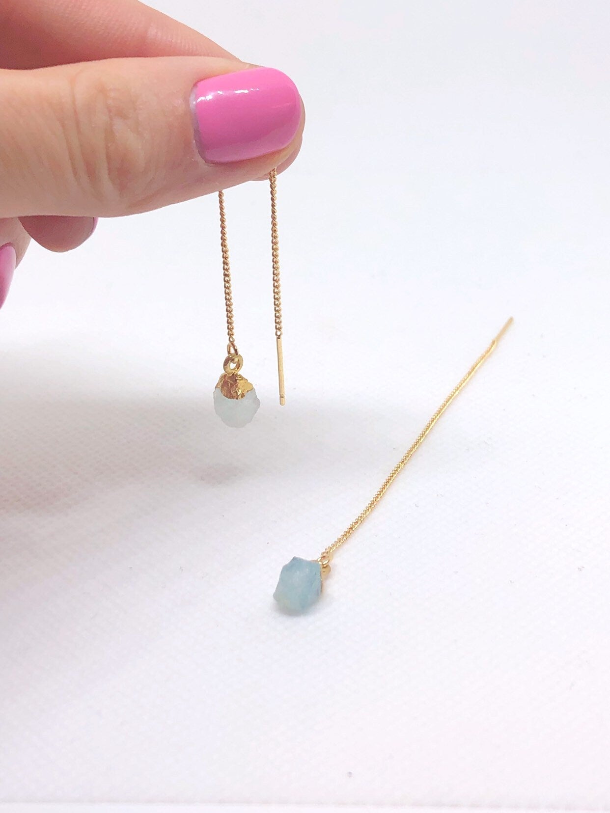 Gemstone threader earrings in gold