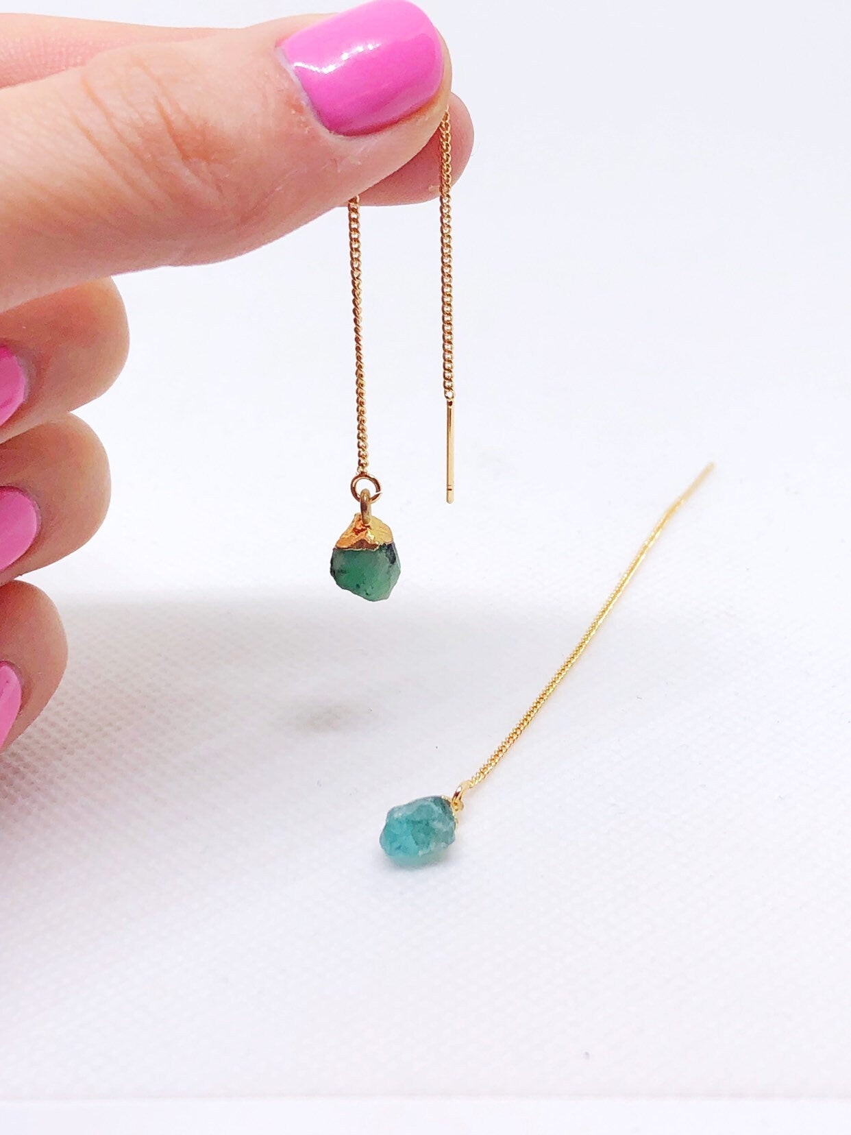 Gemstone threader earrings in gold