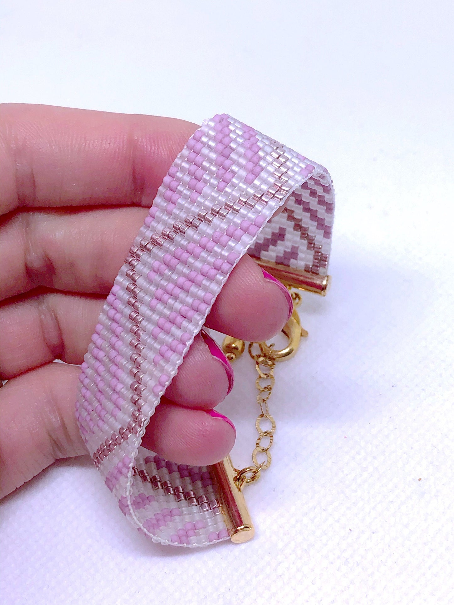 Pink and white bead loom bracelet