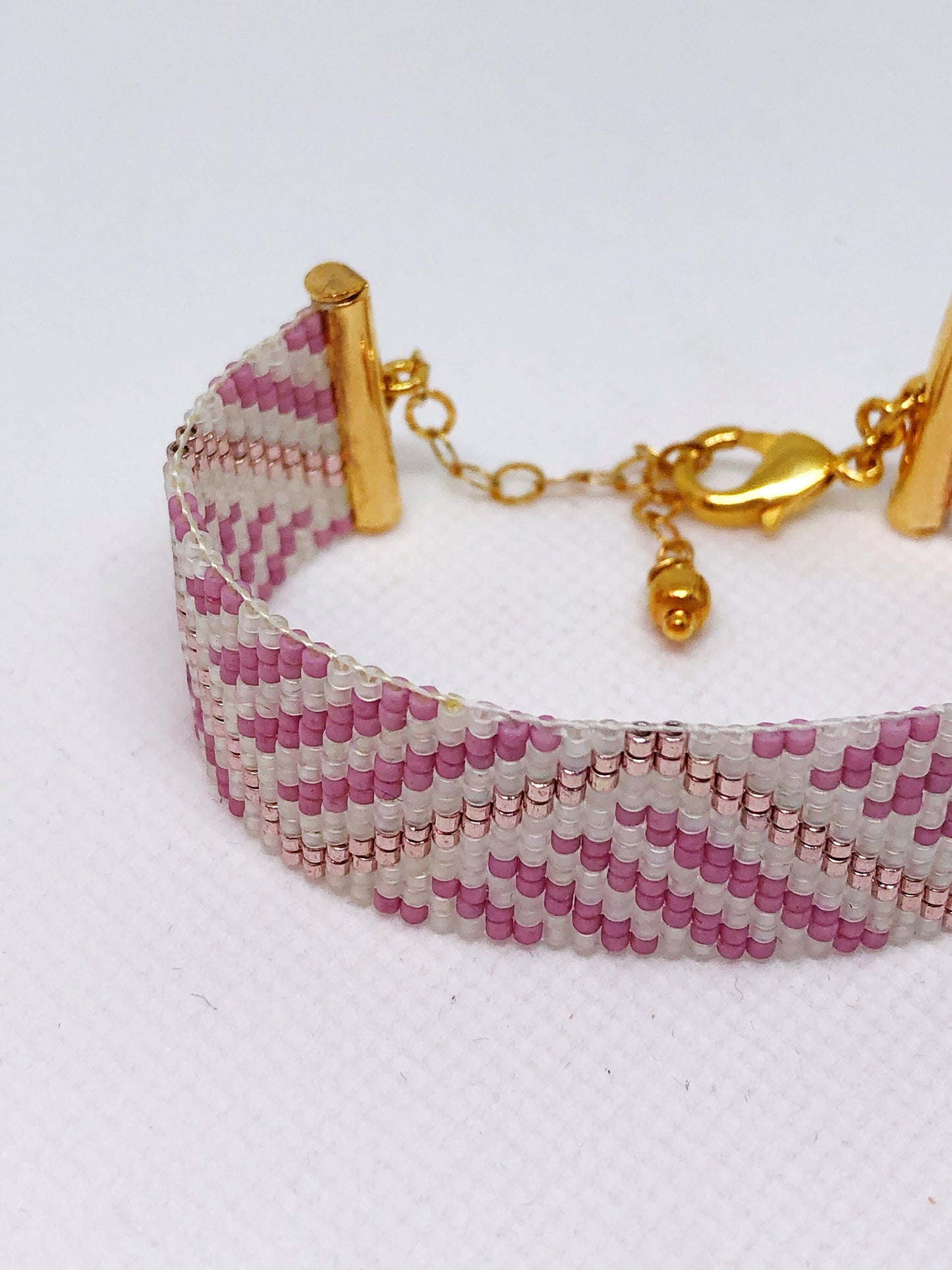 Pink and white bead loom bracelet