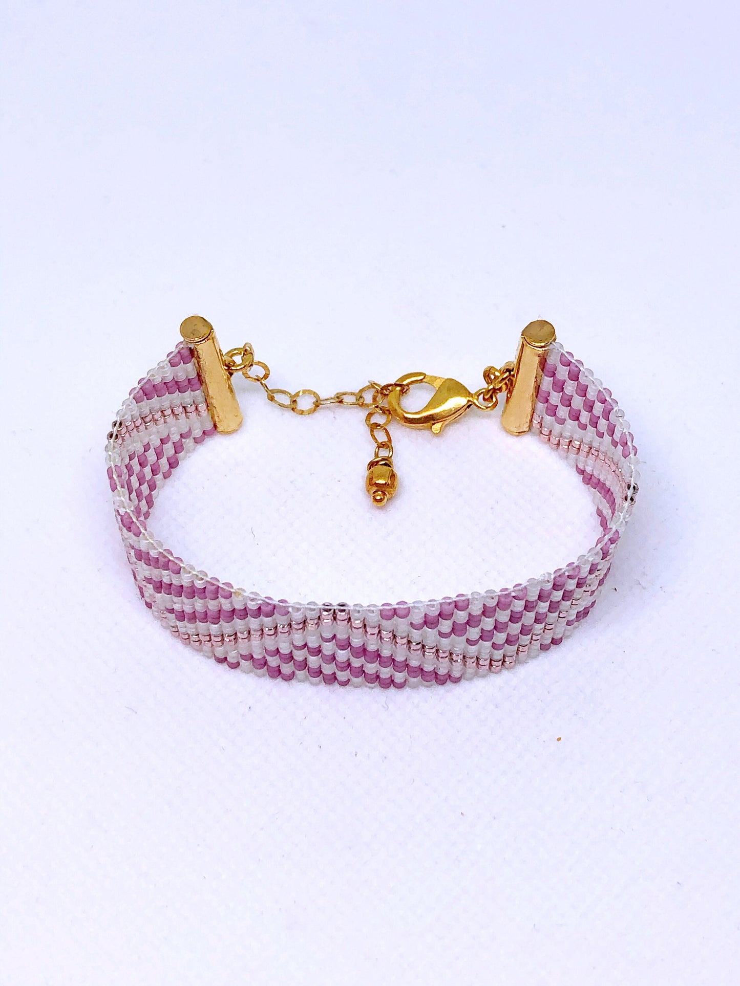 Pink and white bead loom bracelet