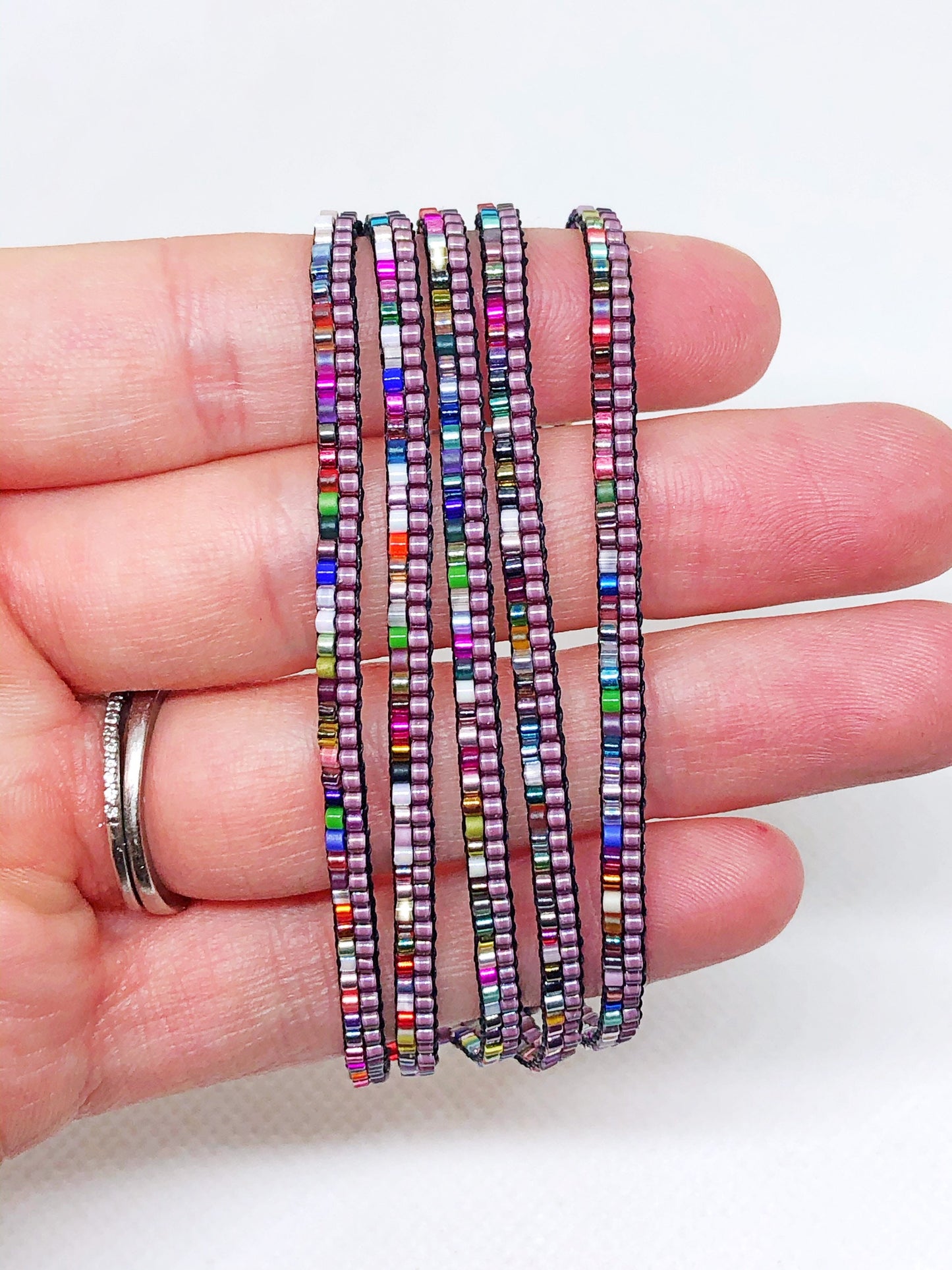 Purple bead loom cuff bracelet