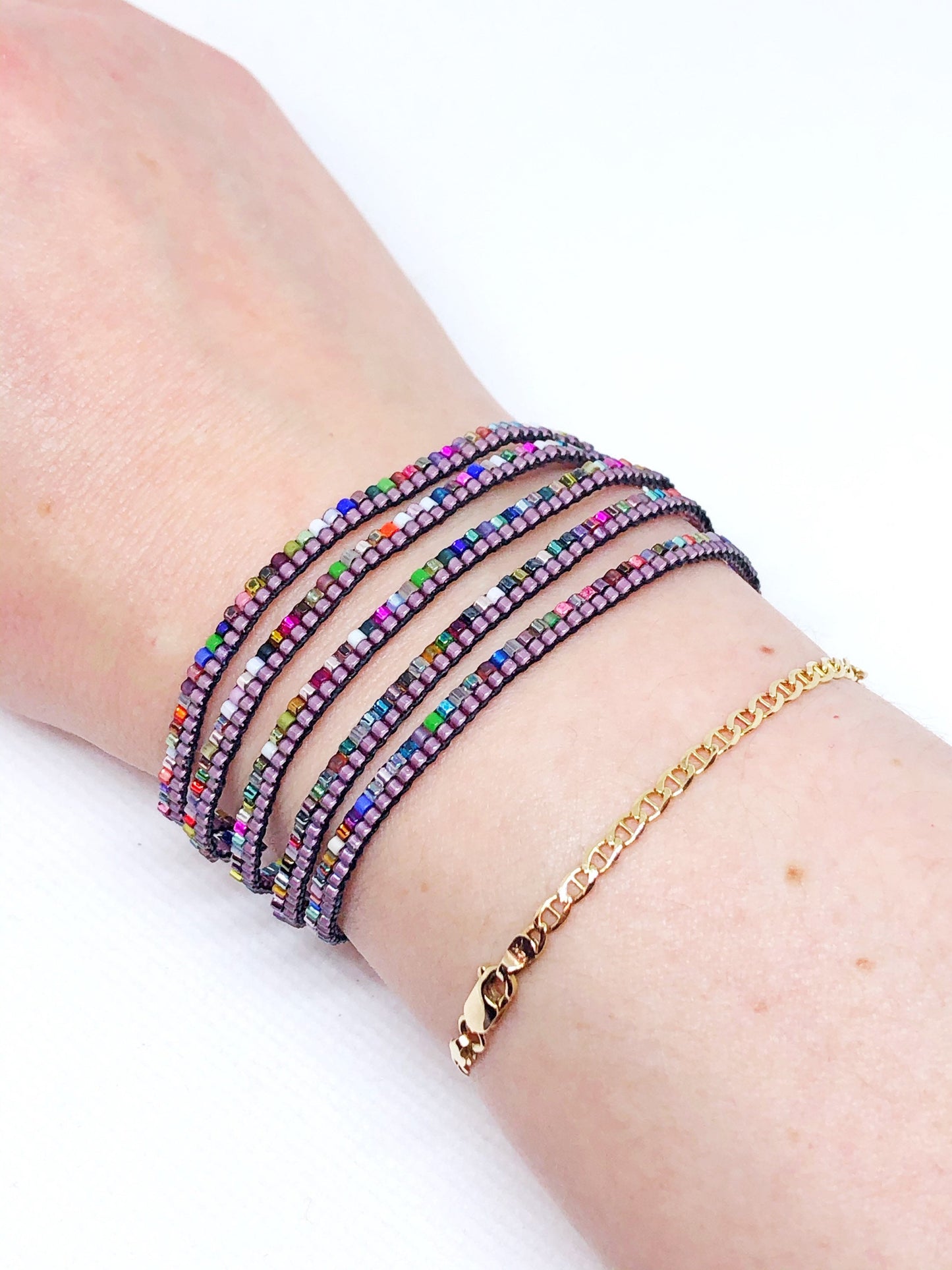 Purple bead loom cuff bracelet