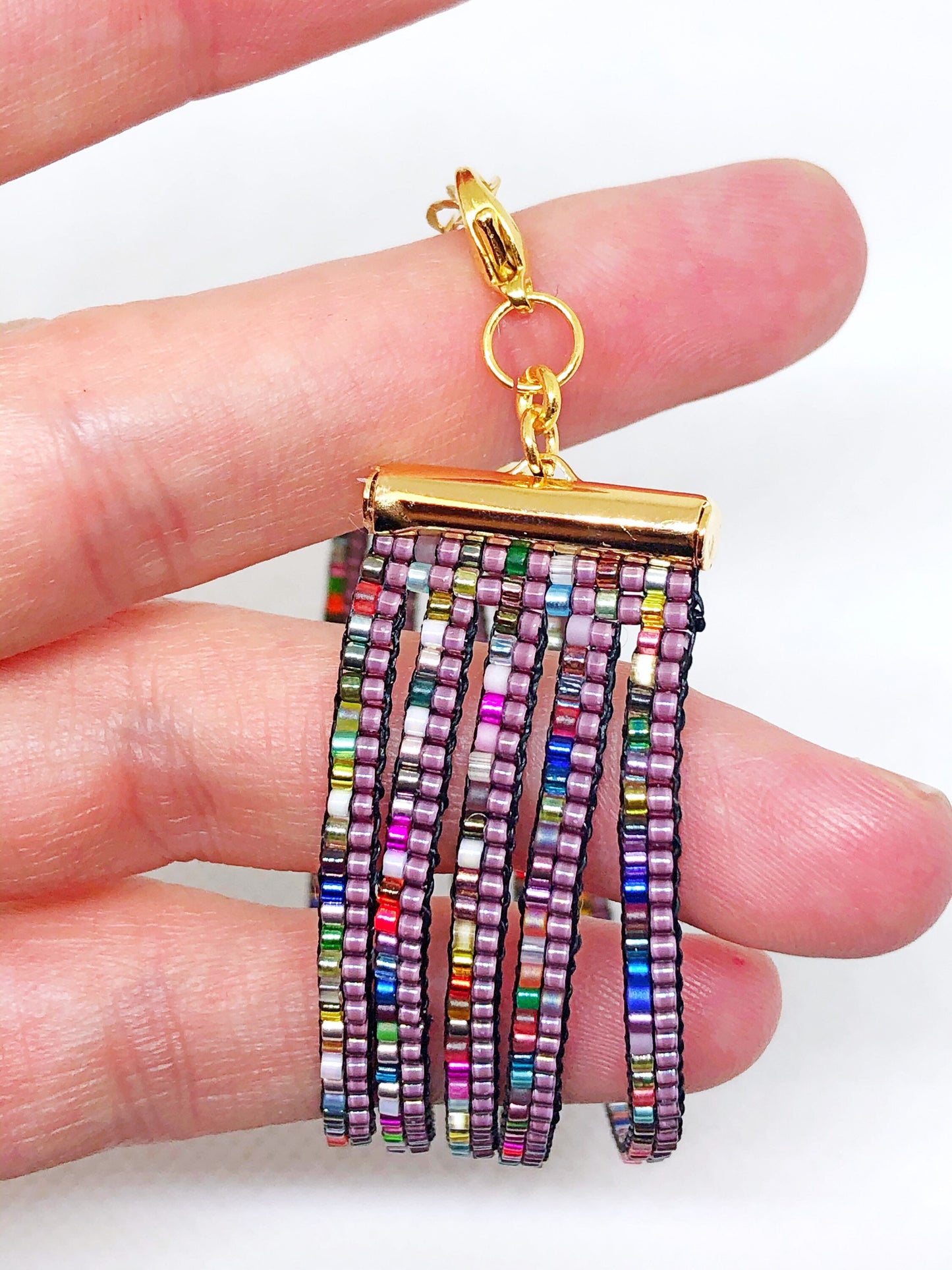 Purple bead loom cuff bracelet