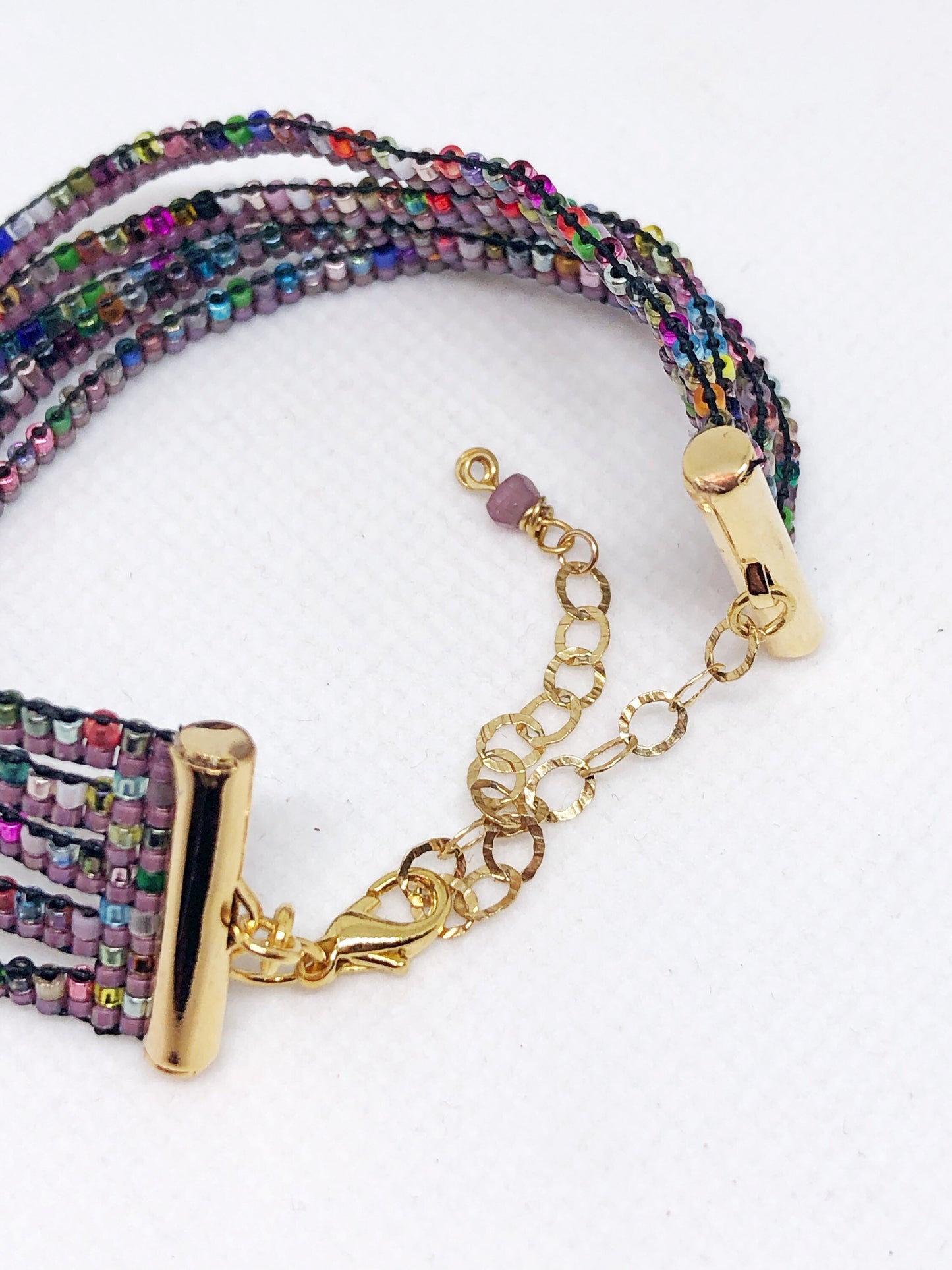 Purple bead loom cuff bracelet