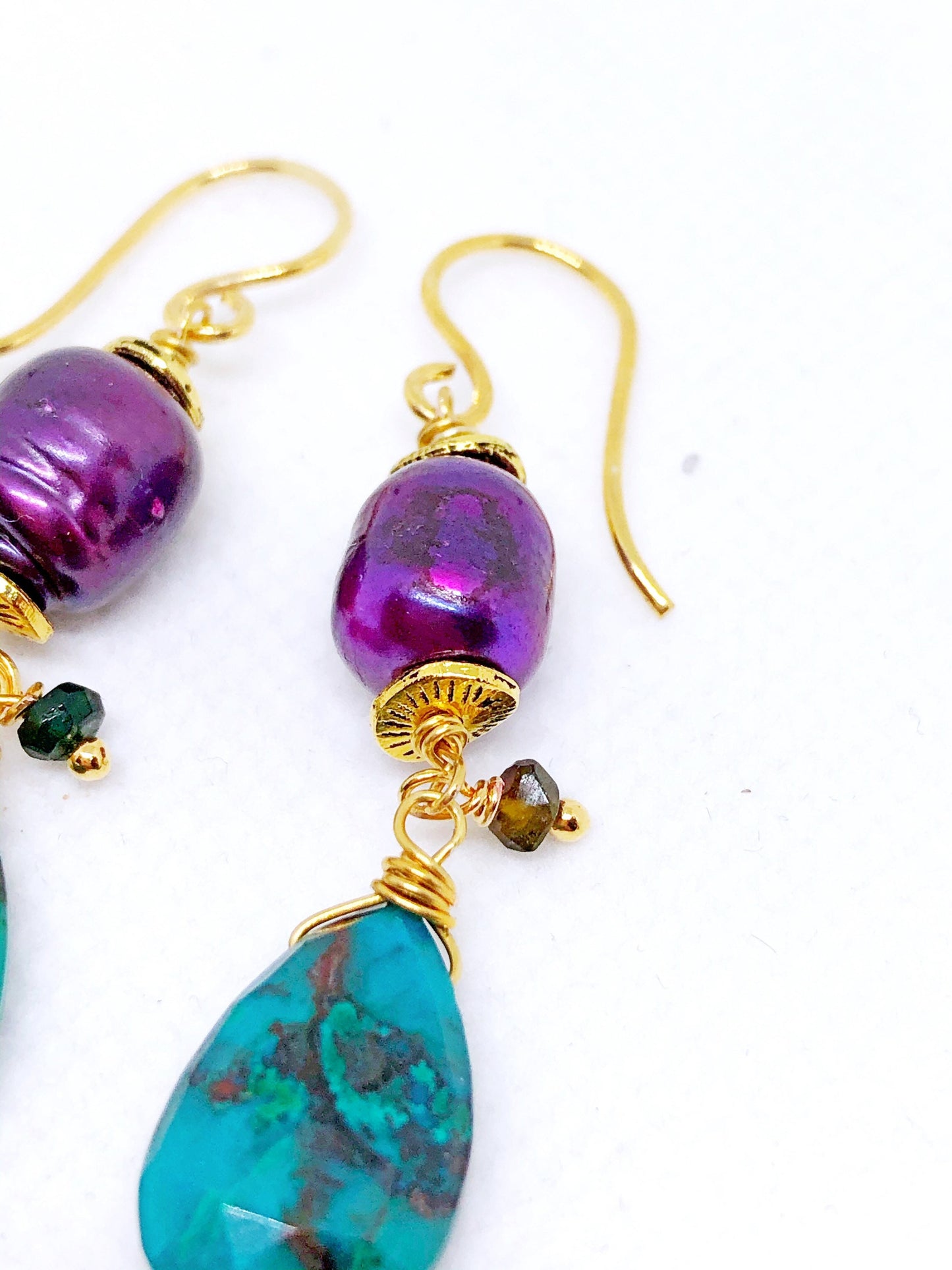 Chrysocolla and purple pearl earrings