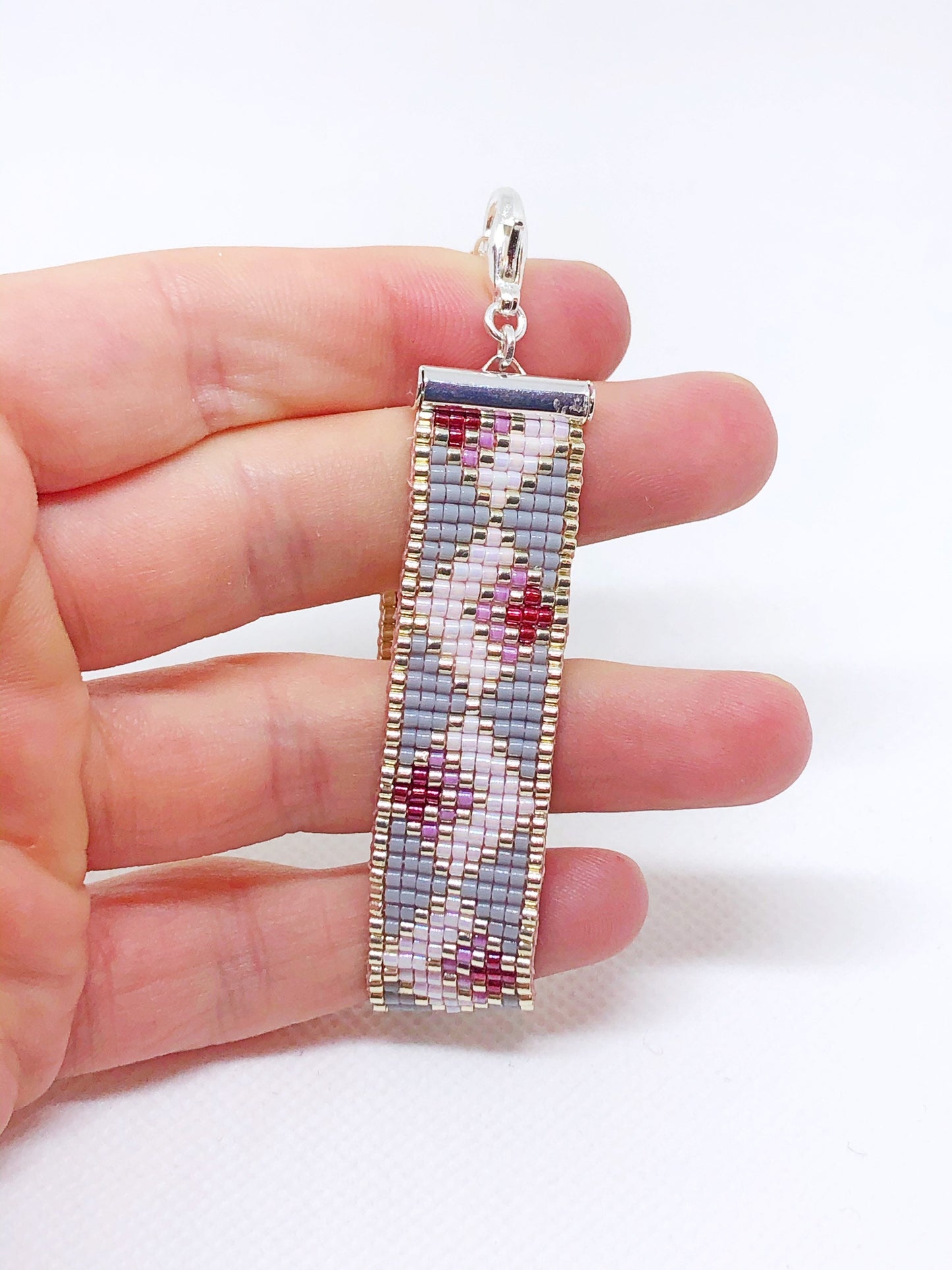 Pink and gray bead loom bracelet