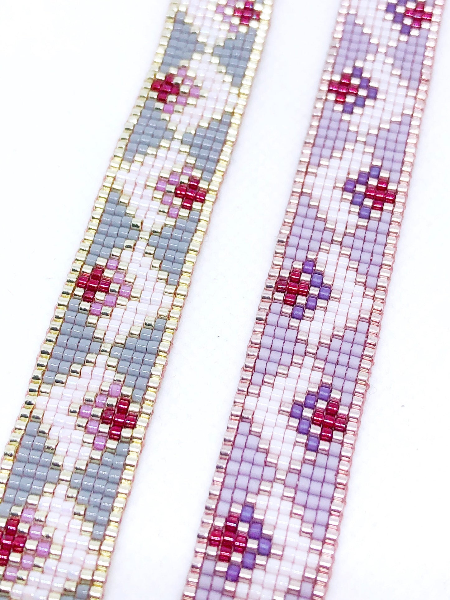 Pink and gray bead loom bracelet