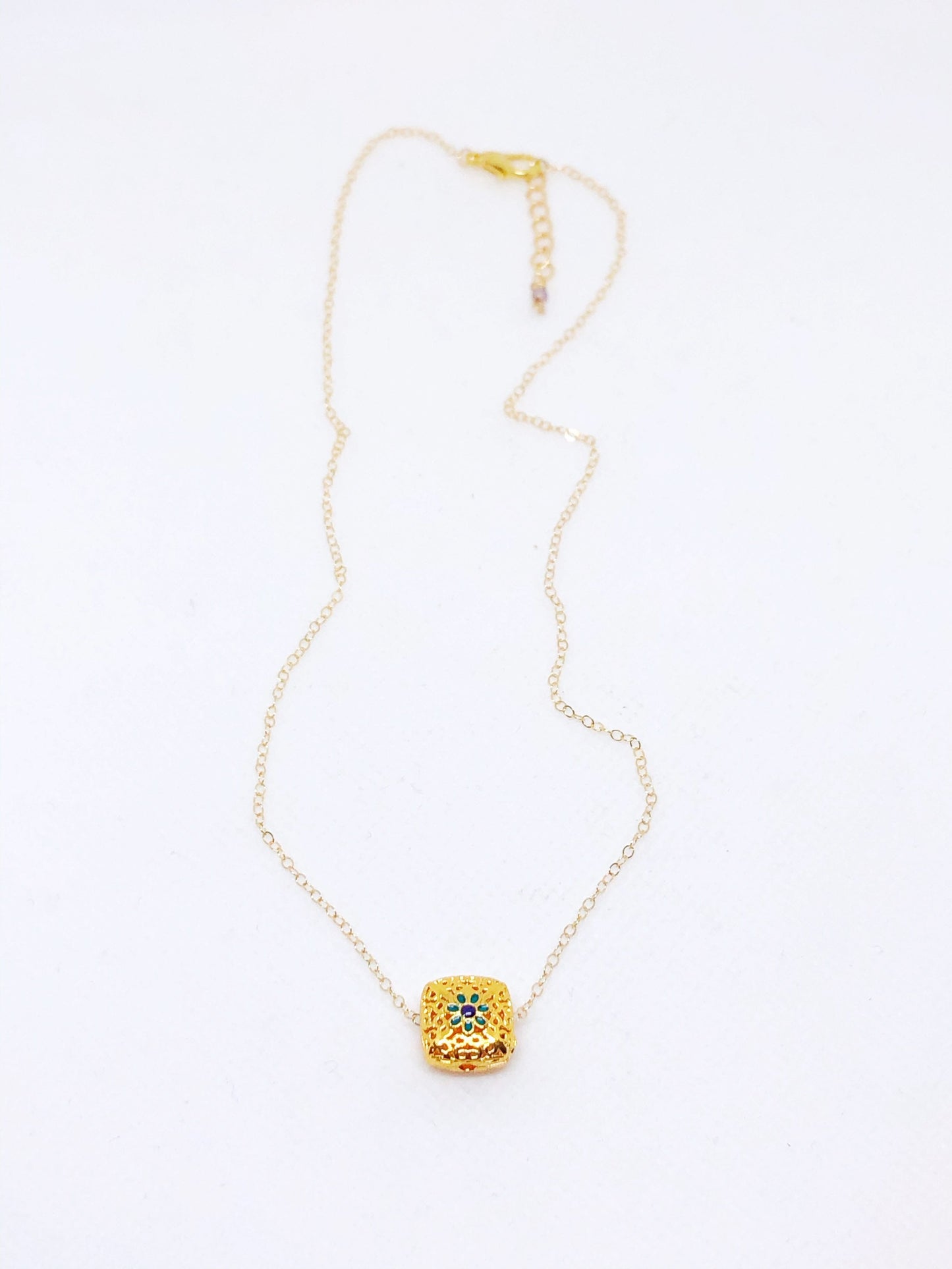 Enamel charm necklace in gold